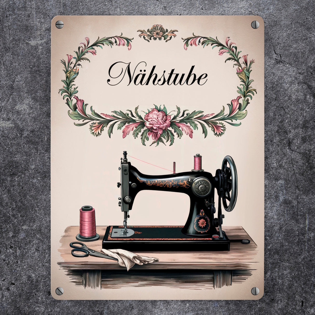 Vintage Nähmaschine Nähstube Souvenir Metallschild in 15x20 cm
