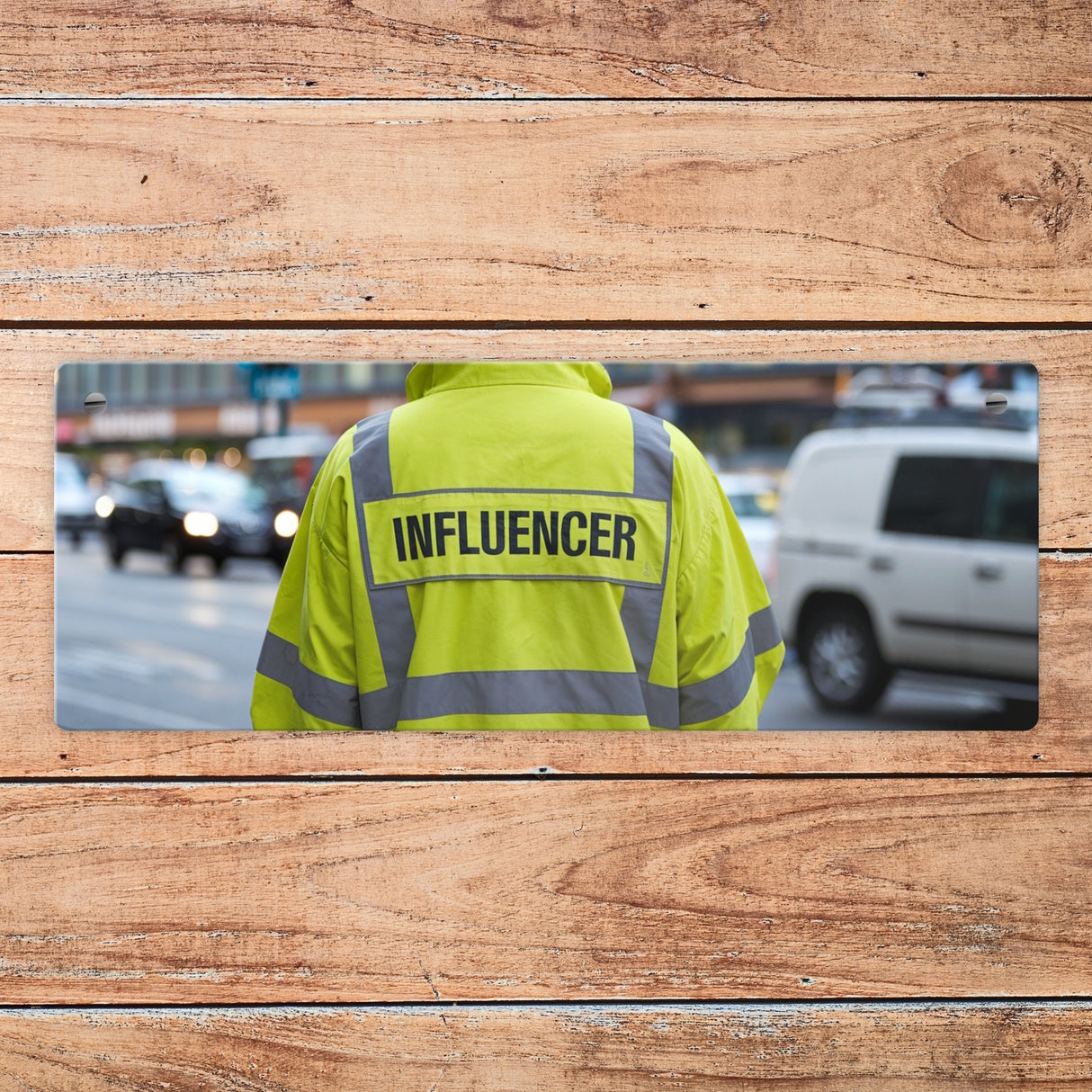 Warnweste Influencer Metallschild für Social Media Fans