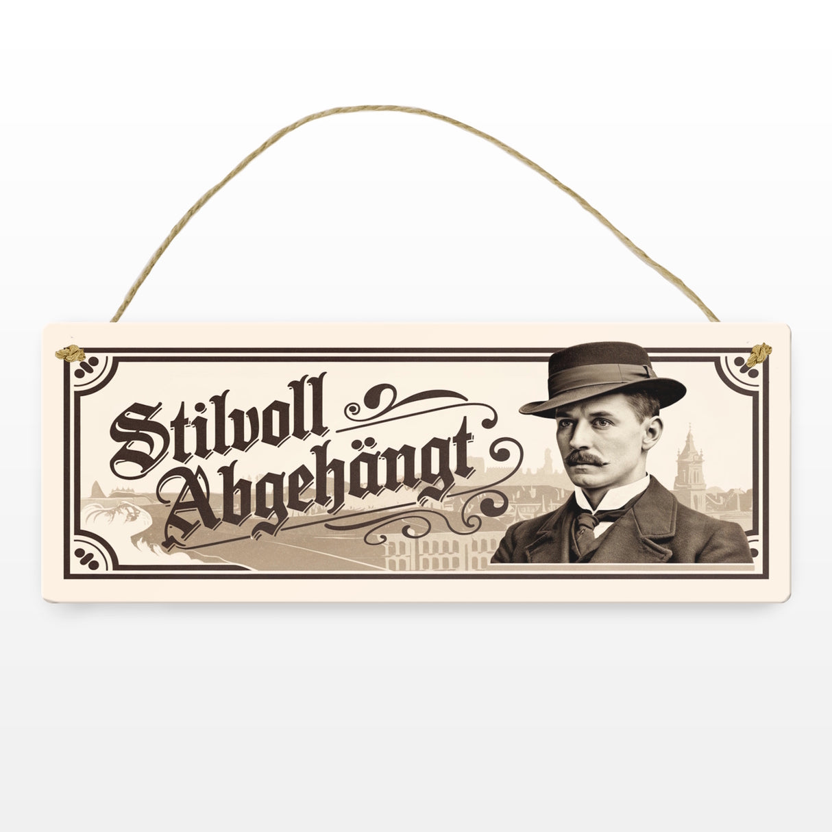 Stilvoll abgehängt Metallschild mit stilvollem Mann