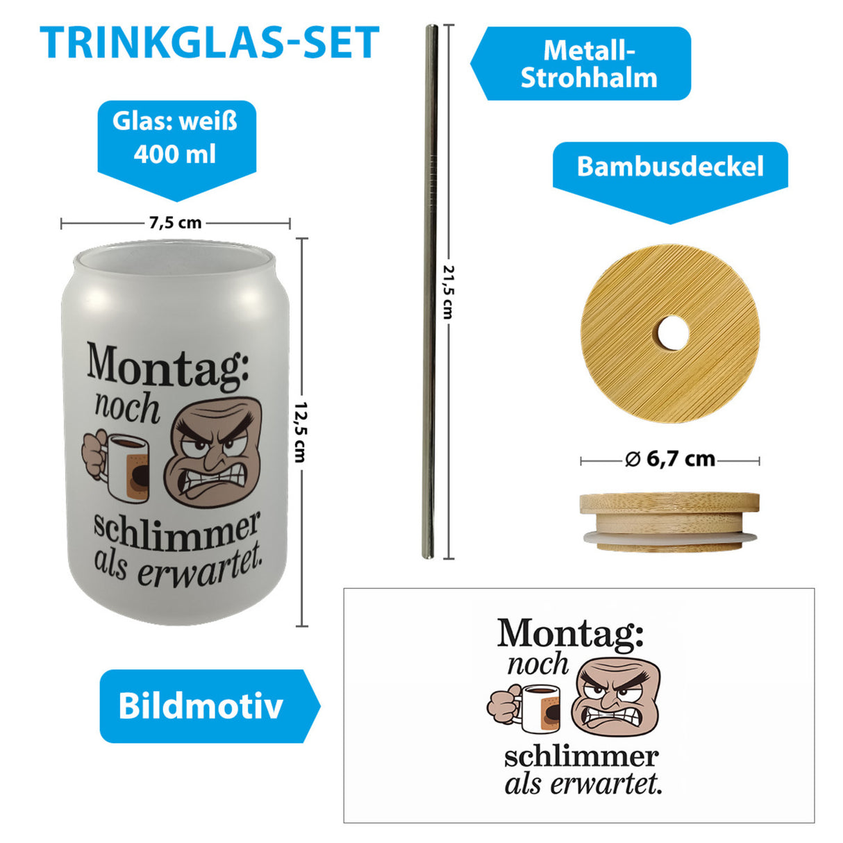 Montag ist schlimmer als gedacht Trinkglas mit Bambusdeckel