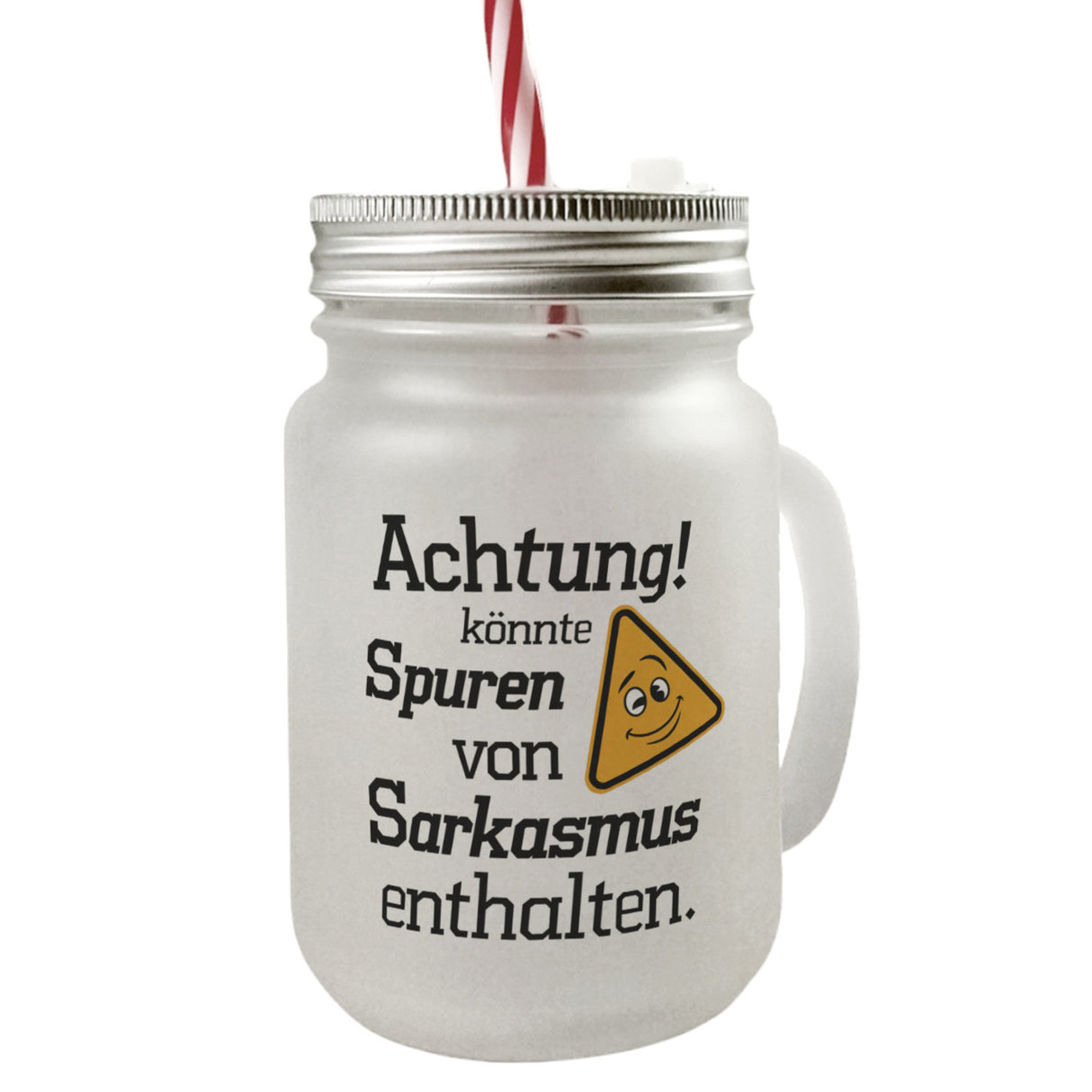 Sarkasmus Warnung Trinkglas mit Bambusdeckel Achtung kann Spuren enthalten