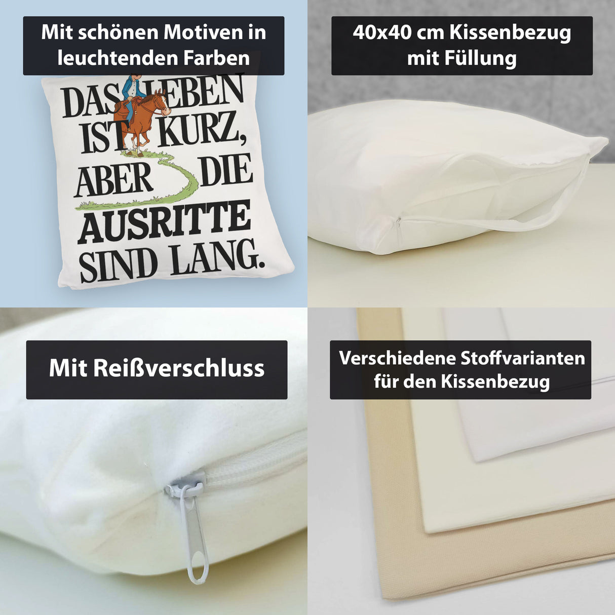 Reiter Spruch Kissen Ausritte sind lang