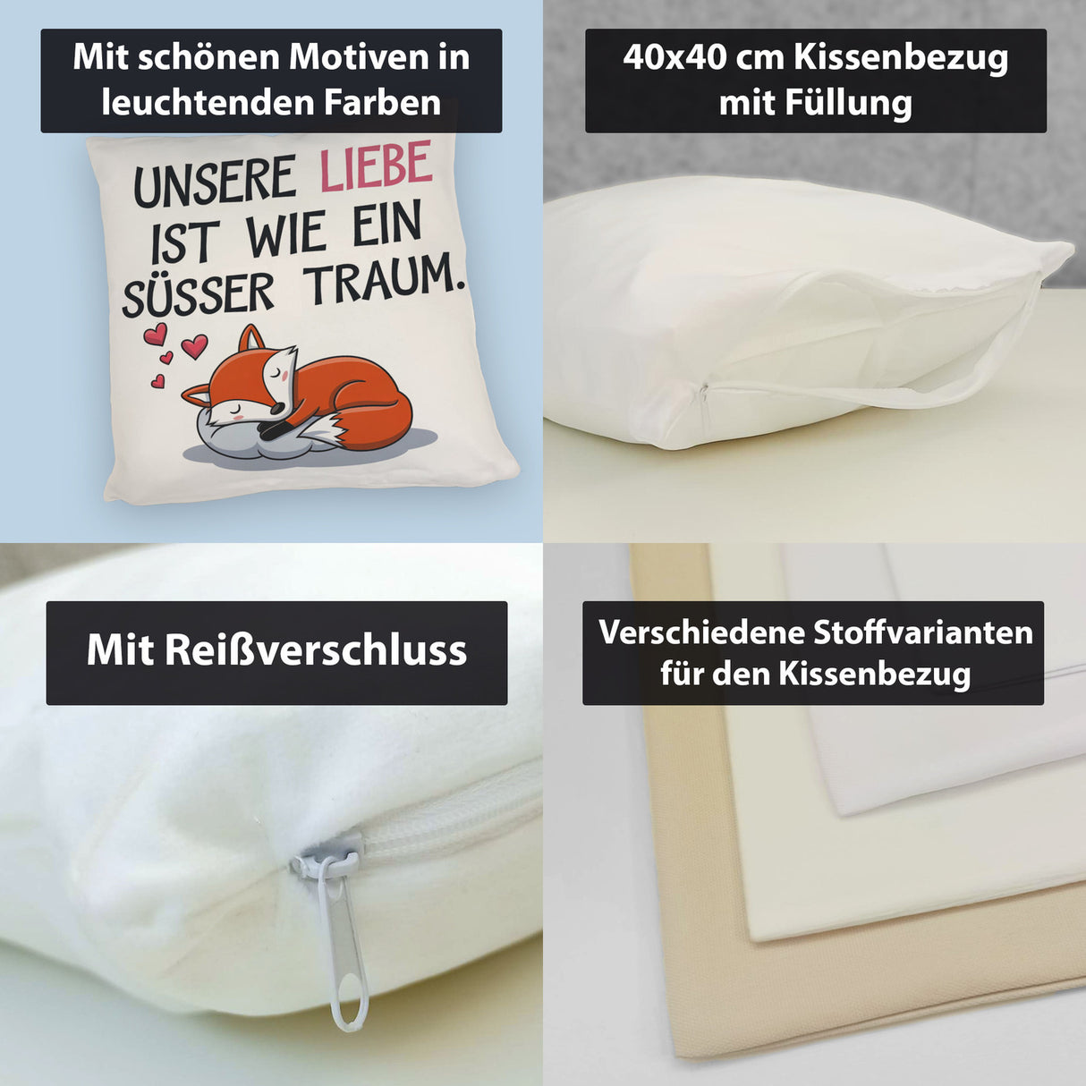 Fuchs Kissen zum Valentinstag - süsser Traum