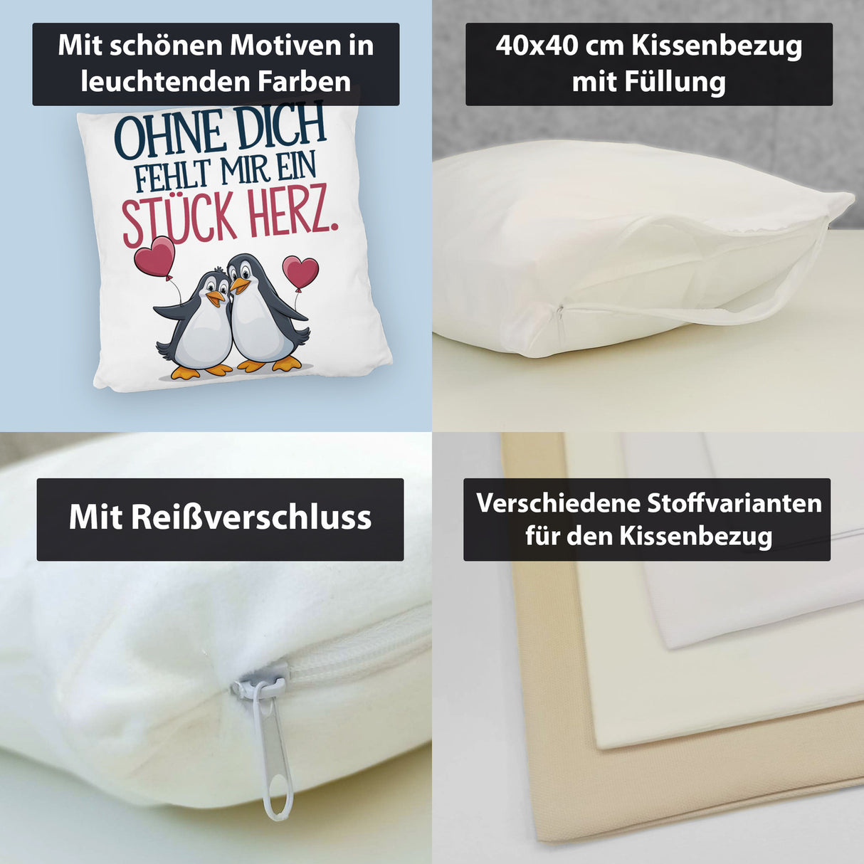 Pinguine Ohne dich fehlt ein Stück Herz Kissen