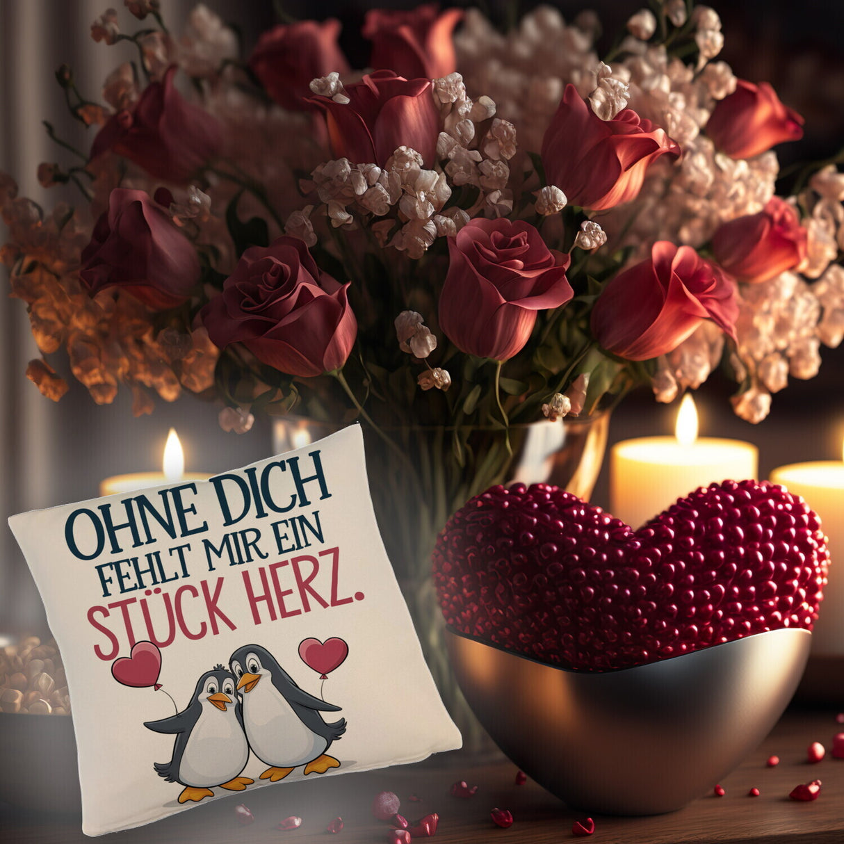 Pinguine Ohne dich fehlt ein Stück Herz Kissen