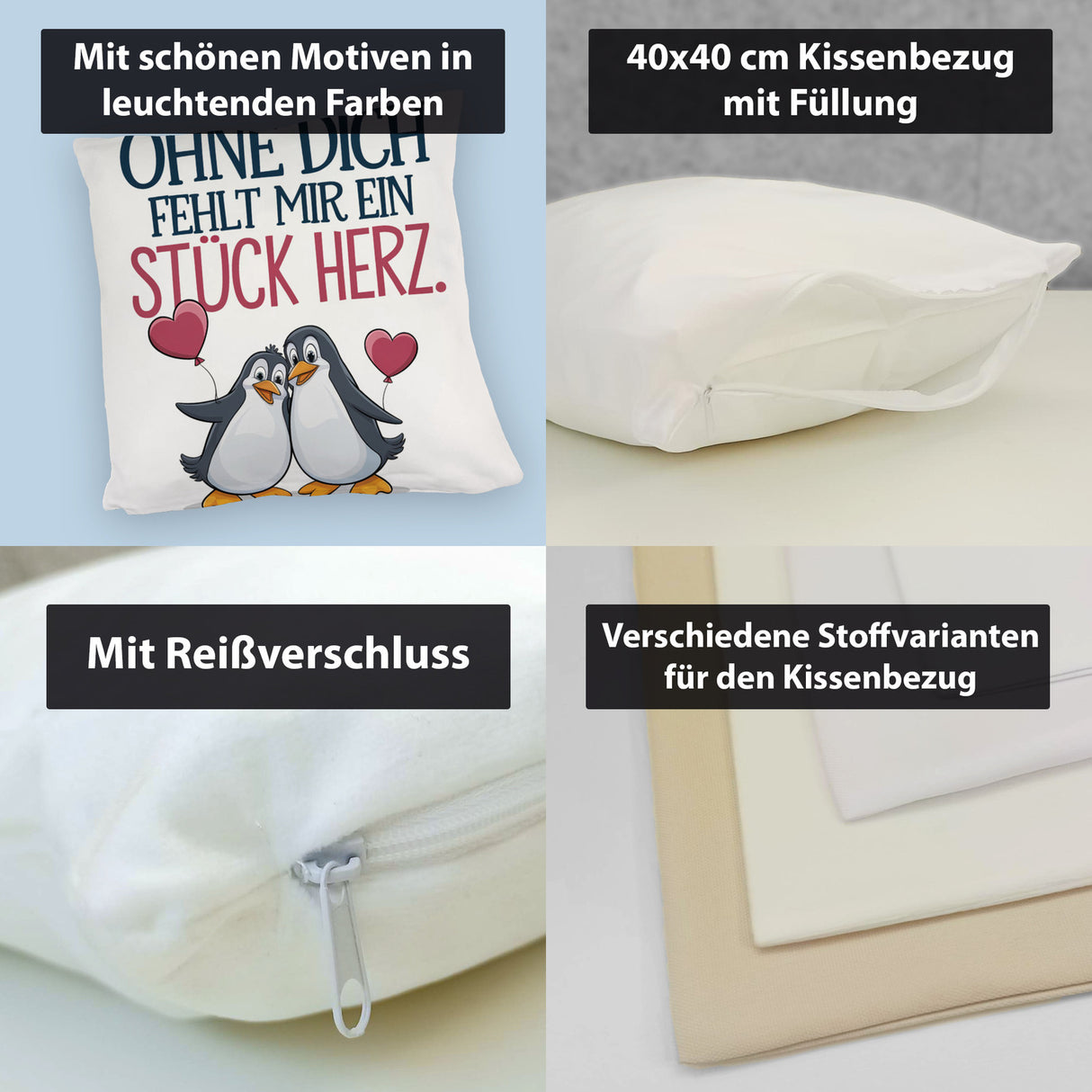 Pinguine Ohne dich fehlt ein Stück Herz Kissen
