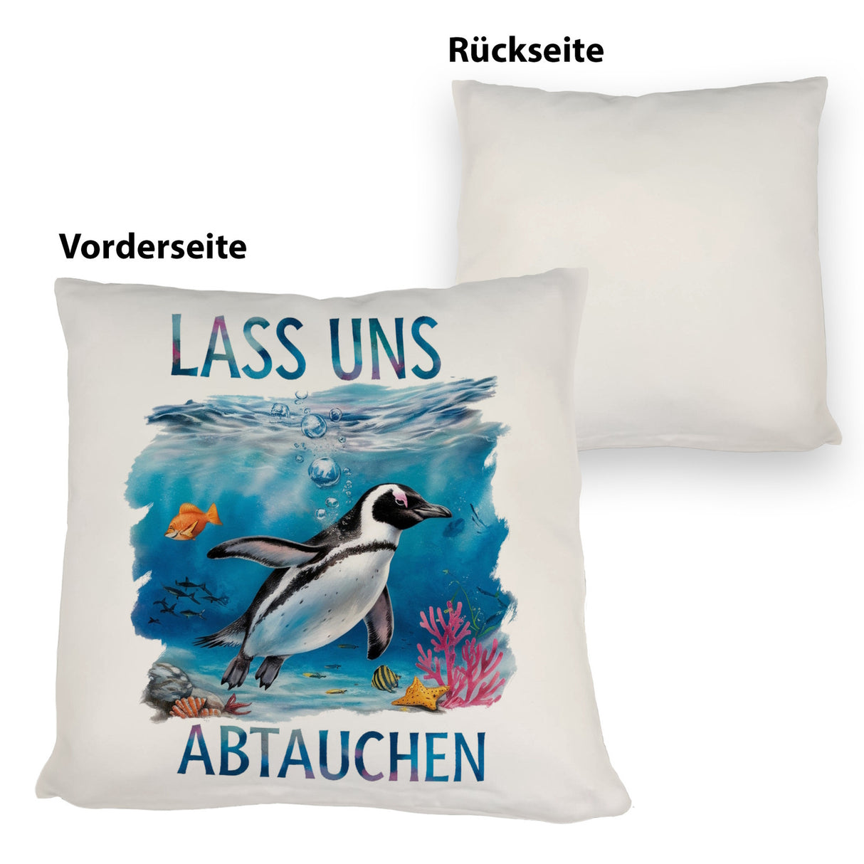 Lass uns abtauchen Pinguin Kissen Unterwasserszene