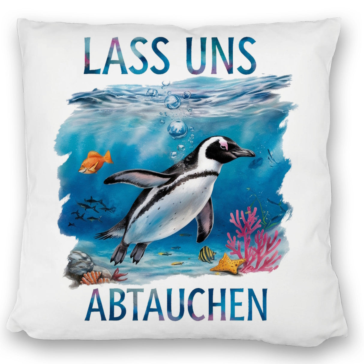 Lass uns abtauchen Pinguin Kissen Unterwasserszene