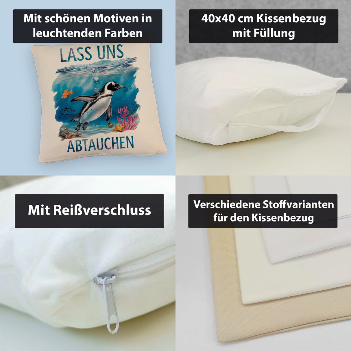 Lass uns abtauchen Pinguin Kissen Unterwasserszene