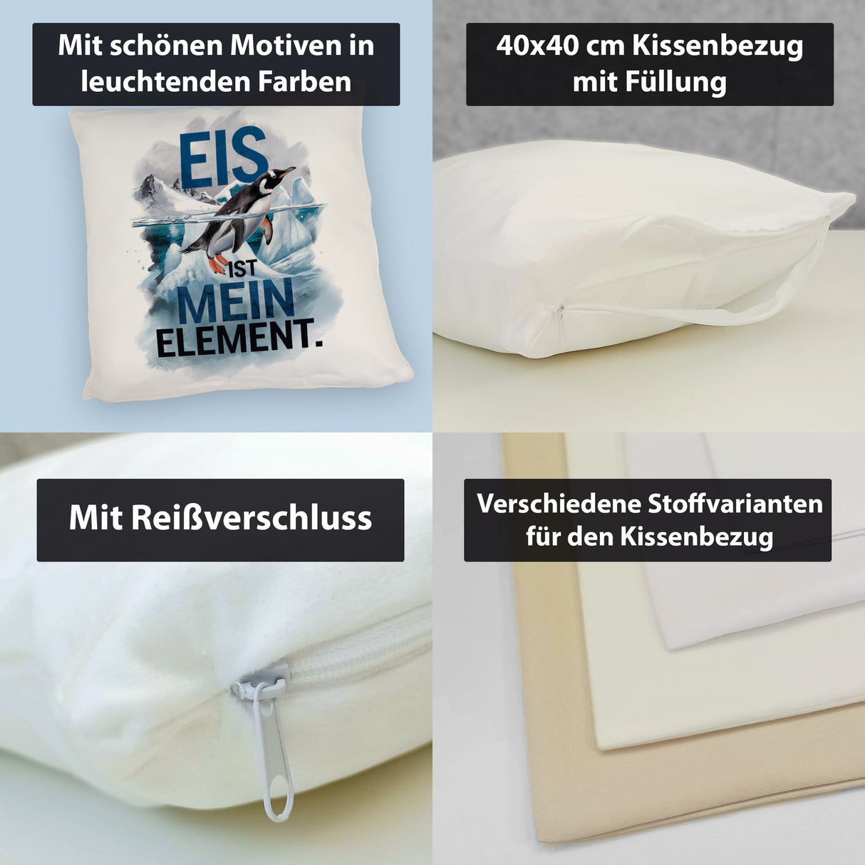 Eis ist mein Element Kissen Pinguin im Eis