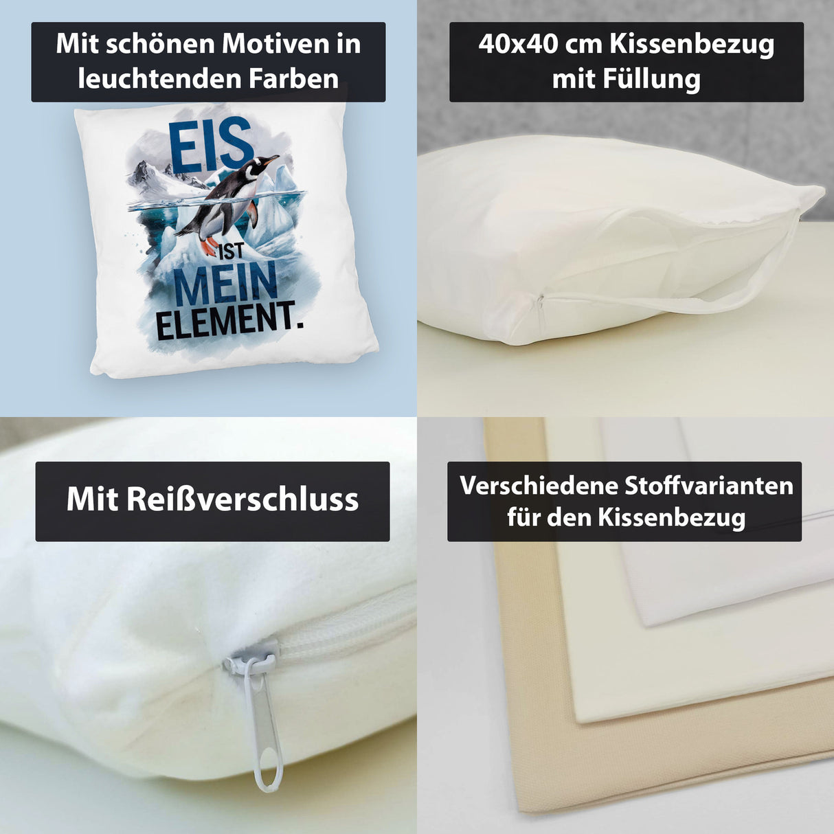 Eis ist mein Element Kissen Pinguin im Eis