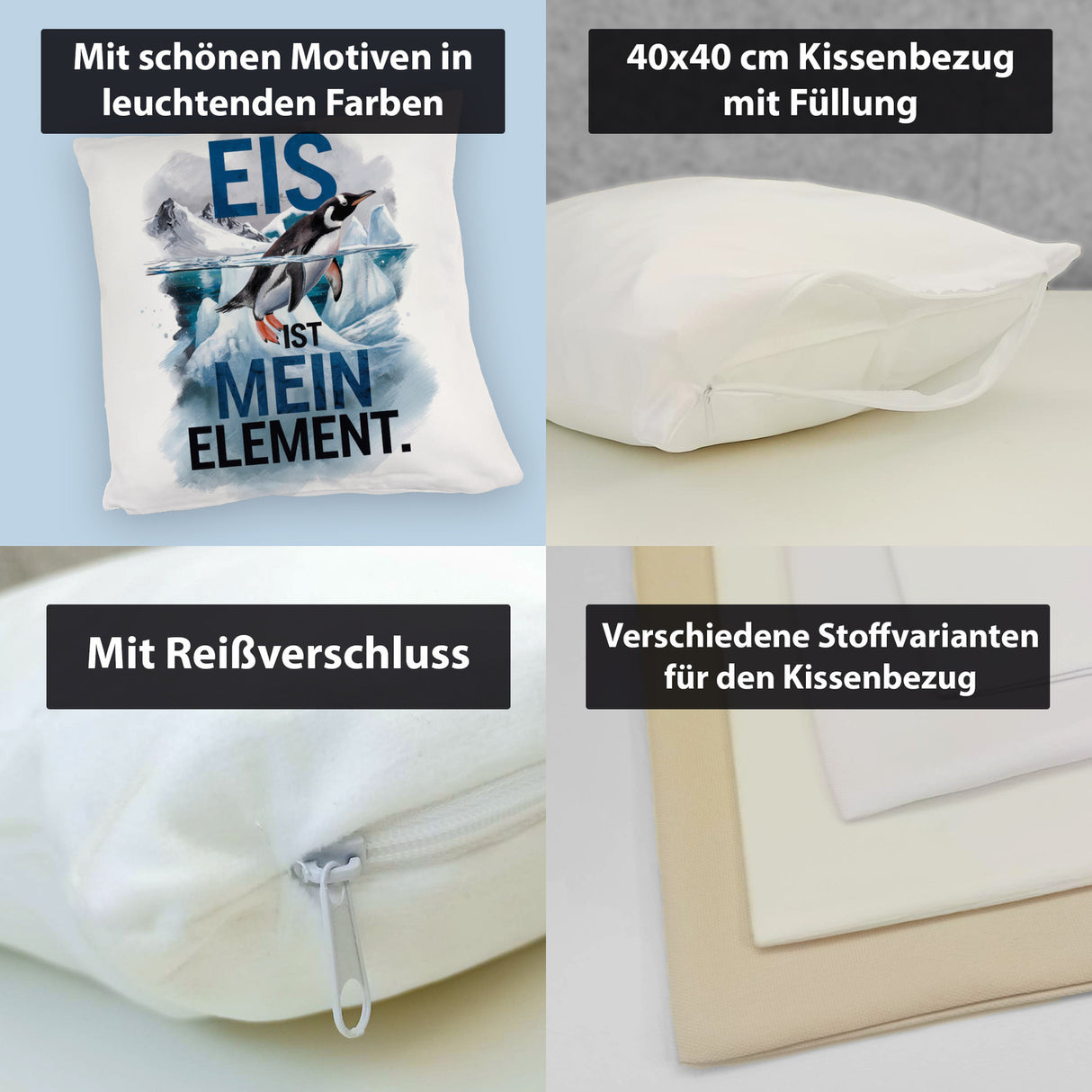 Eis ist mein Element Kissen Pinguin im Eis