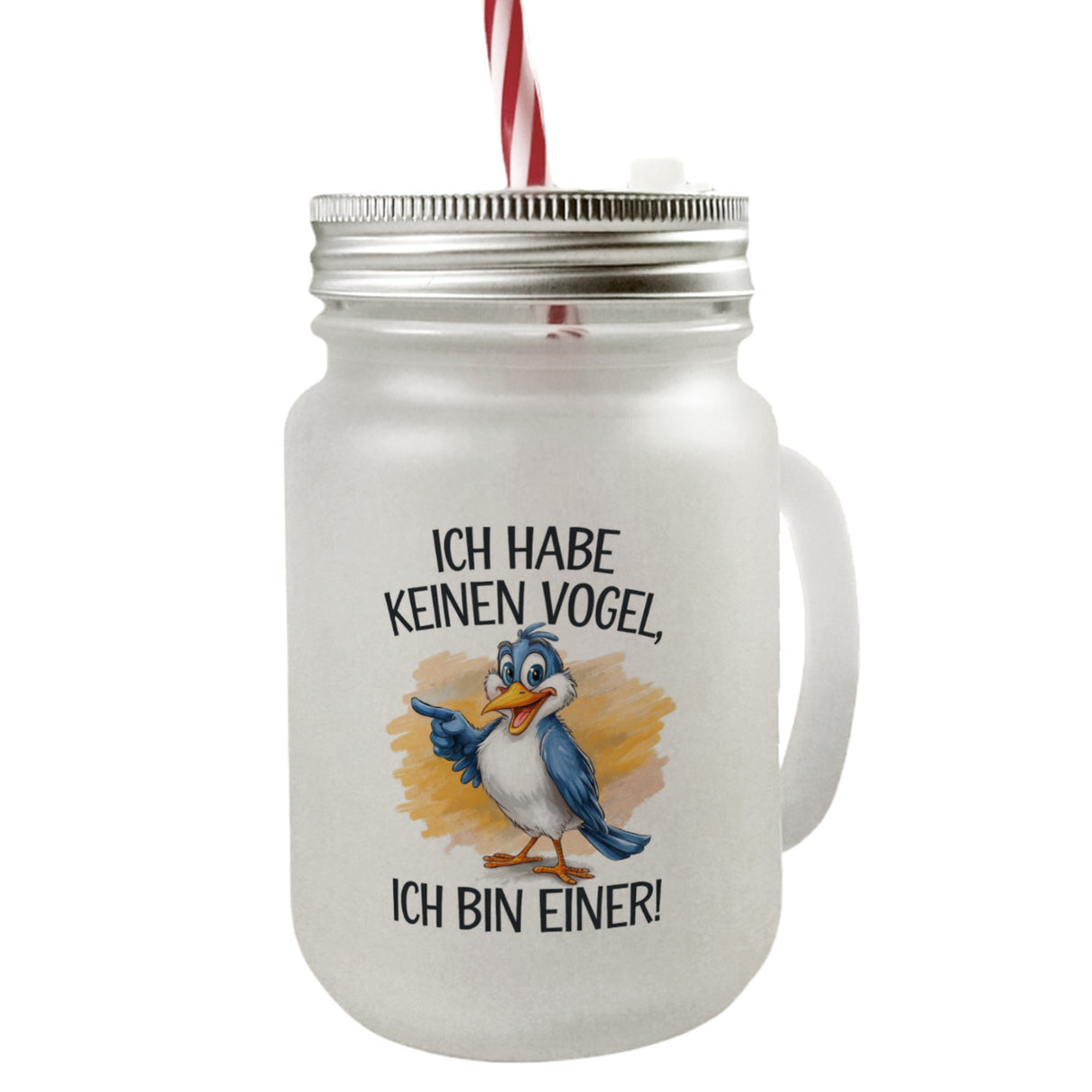 Cartoon Vogel Ich bin ein Vogel Trinkglas mit Bambusdeckel