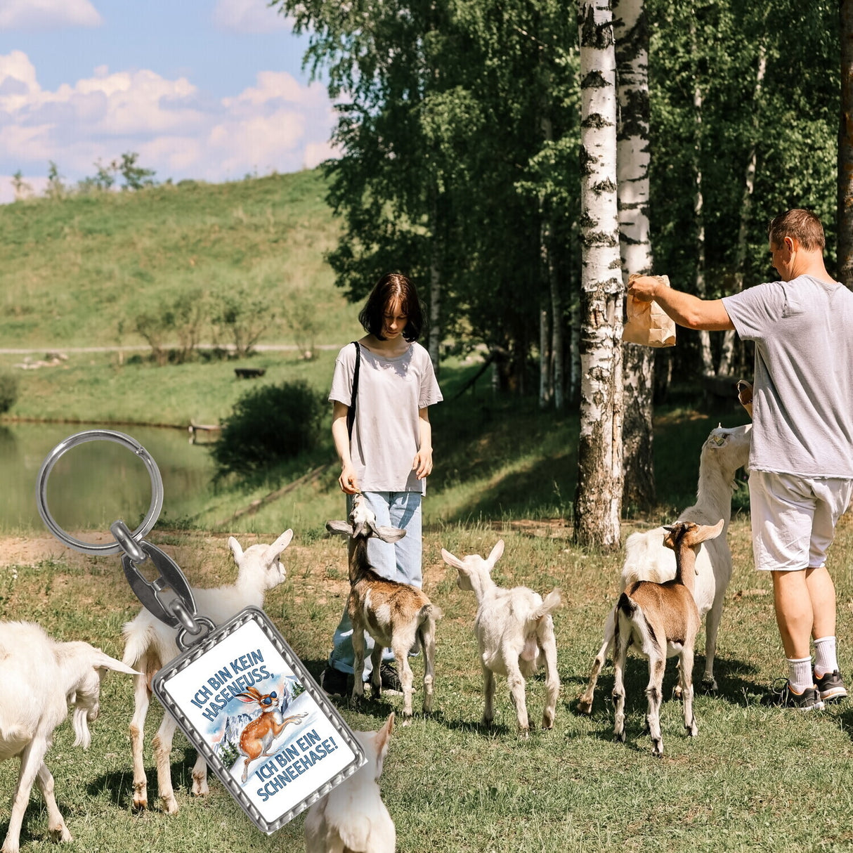 Alpenschneehase mit Sonnenbrille Schlüsselanhänger Kein Hasenfuss, Schneehase