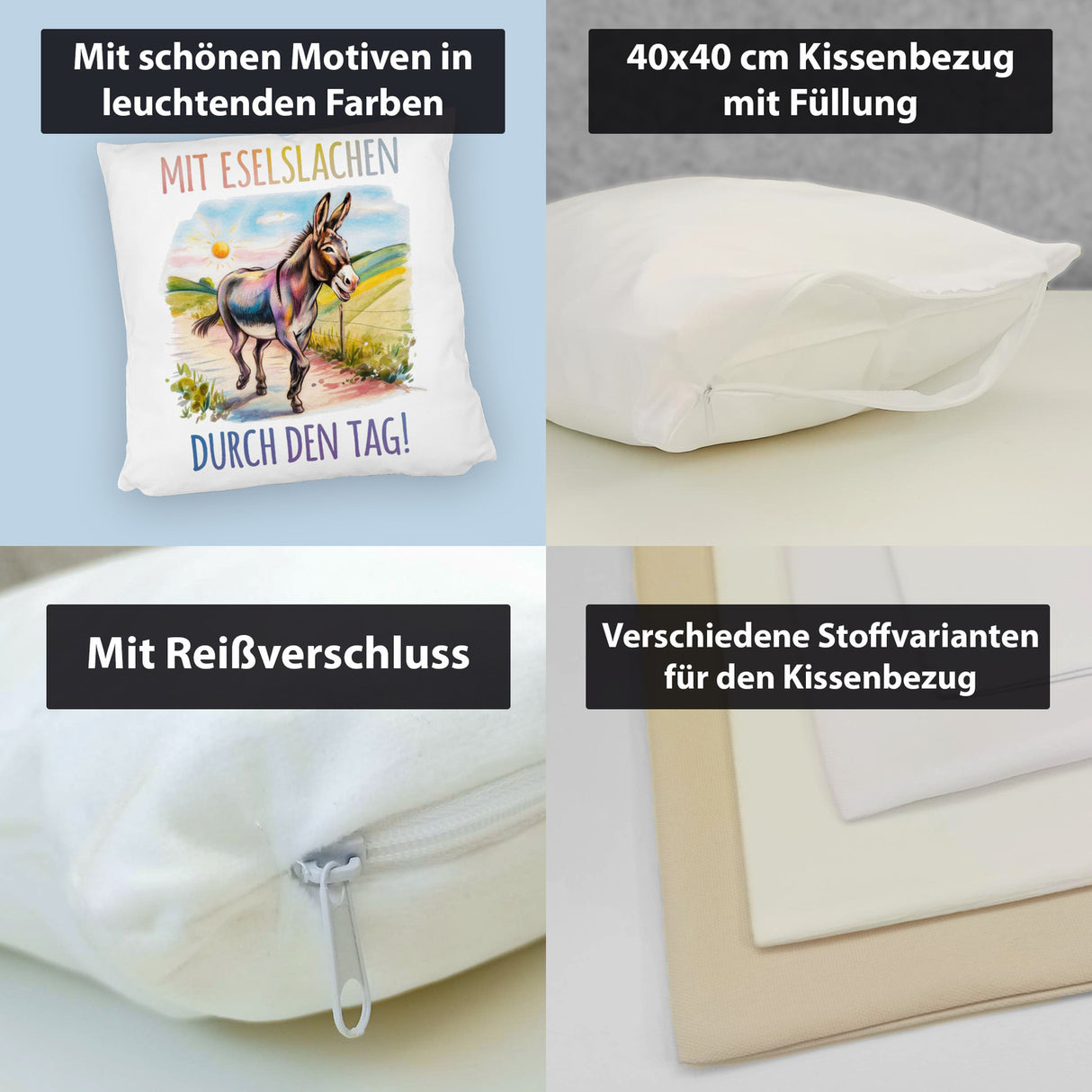 Mit Eselslachen durch den Tag Kissen