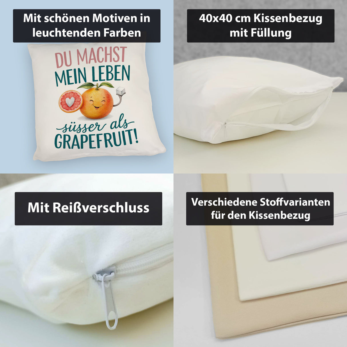 Lächelnde Grapefruit Du machst mein Leben süßer Kissen