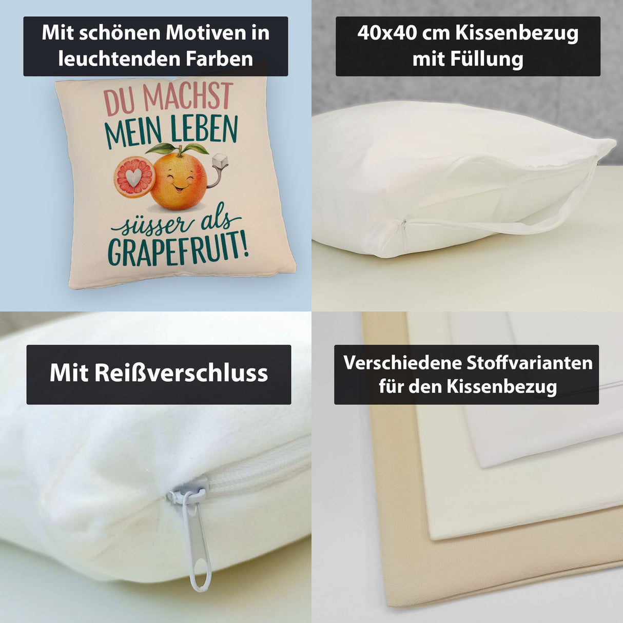 Lächelnde Grapefruit Du machst mein Leben süßer Kissen