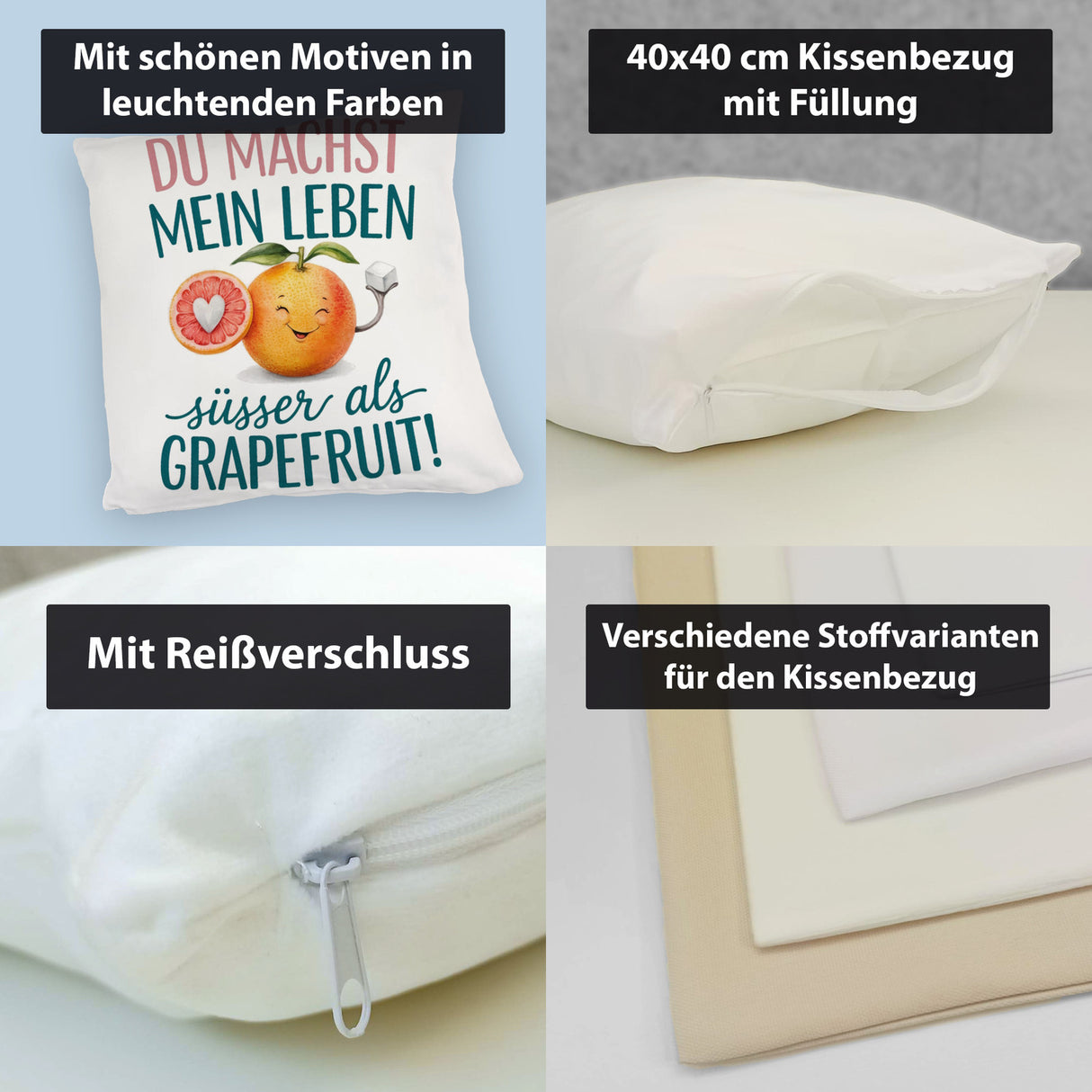 Lächelnde Grapefruit Du machst mein Leben süßer Kissen