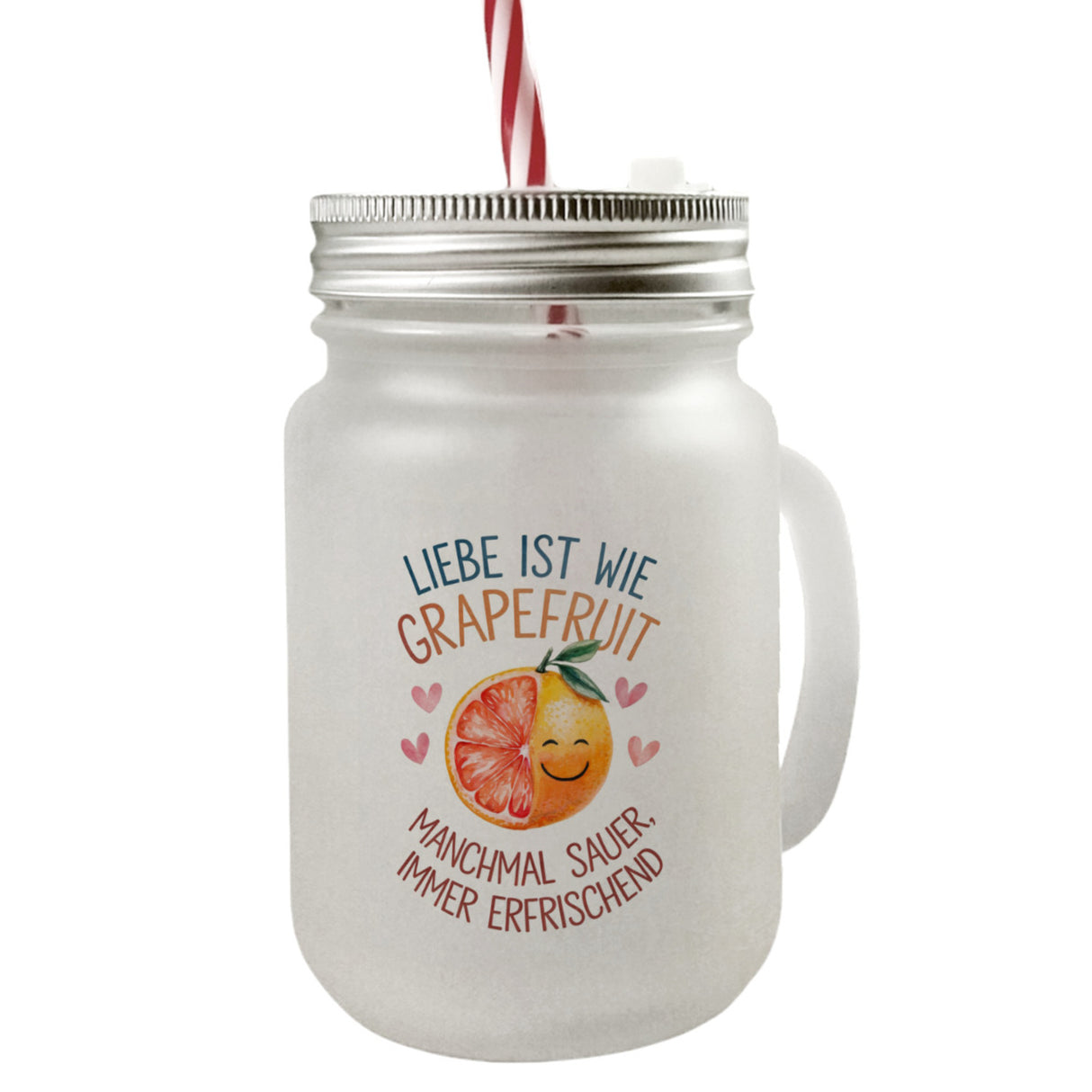 Grapefruit Trinkglas mit Bambusdeckel Liebe ist erfrischend