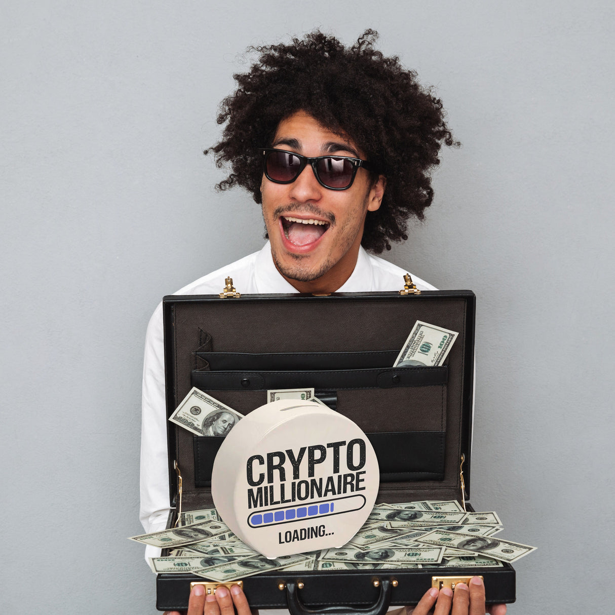 Crypto Millionaire Spardose mit Ladebalken Design