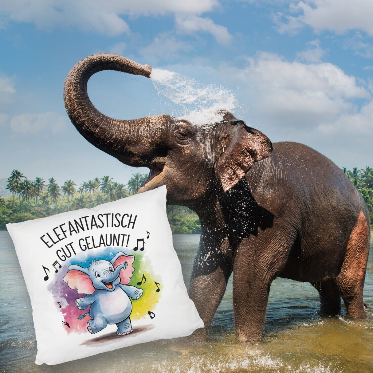Tanzender Elefant - Elefantastisch gut gelaunt Kissen