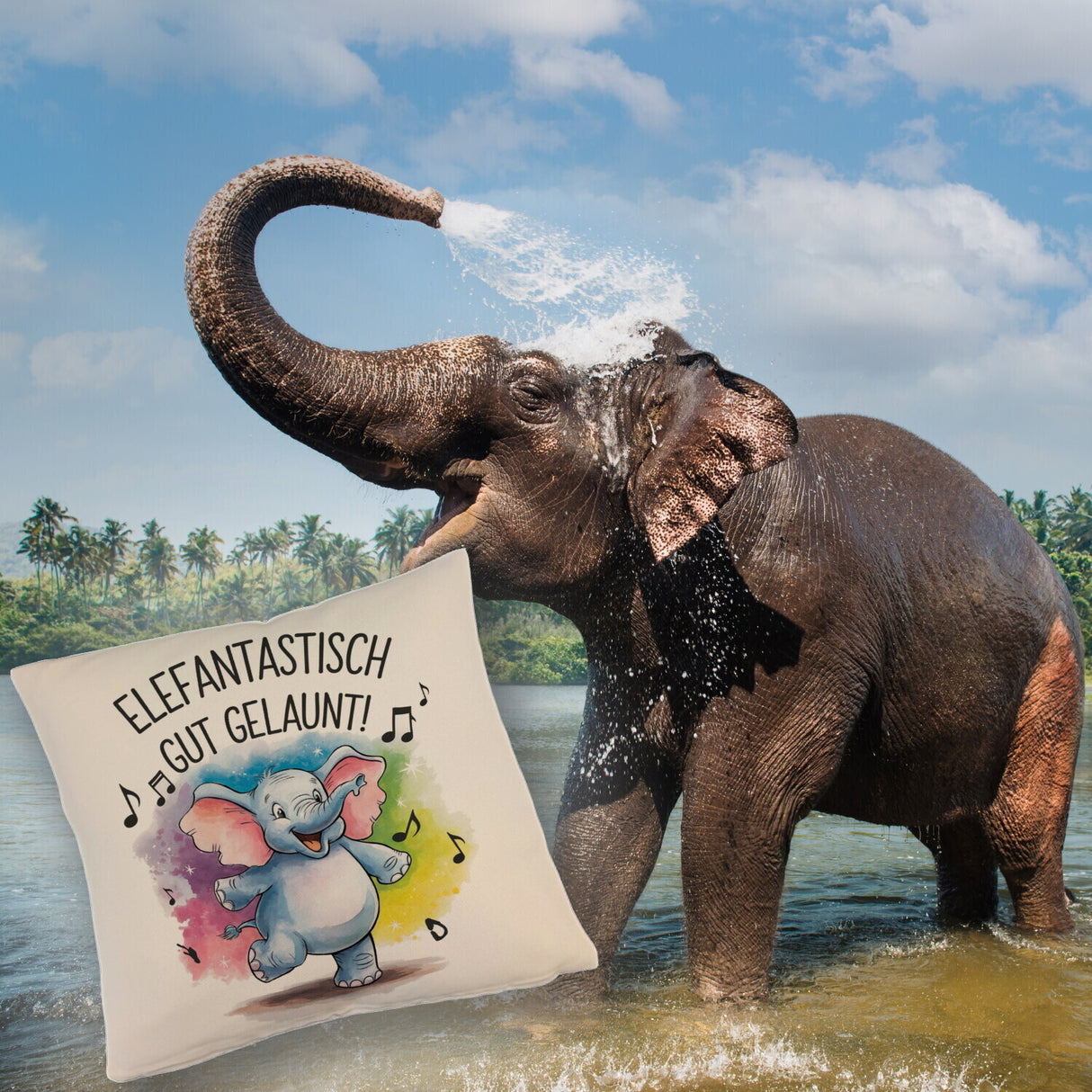 Tanzender Elefant - Elefantastisch gut gelaunt Kissen
