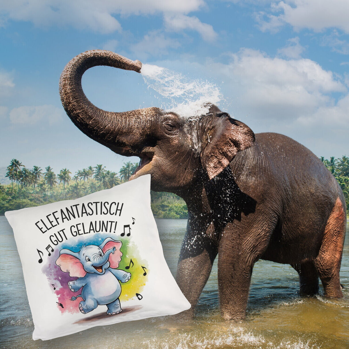 Tanzender Elefant - Elefantastisch gut gelaunt Kissen