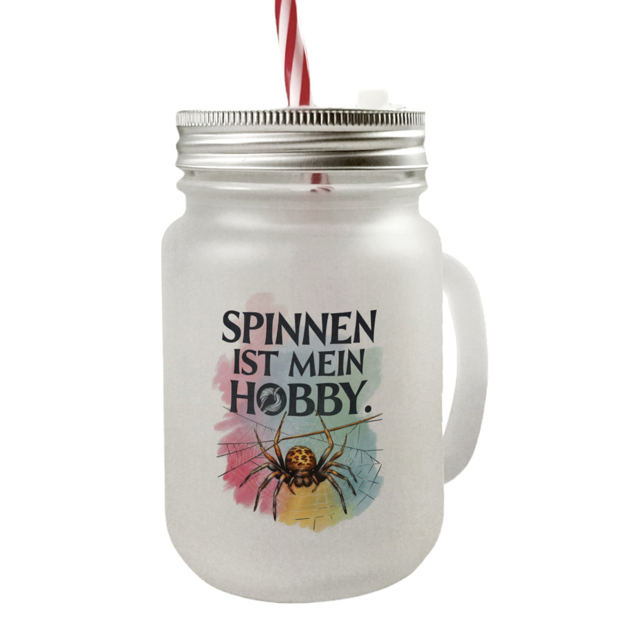Spinnen ist mein Hobby Trinkglas mit Bambusdeckel - Spinne strickt Netz