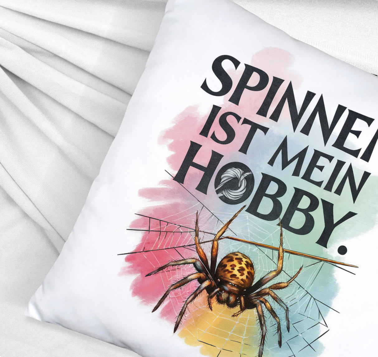 Spinnen ist mein Hobby Kissen - Spinne strickt Netz