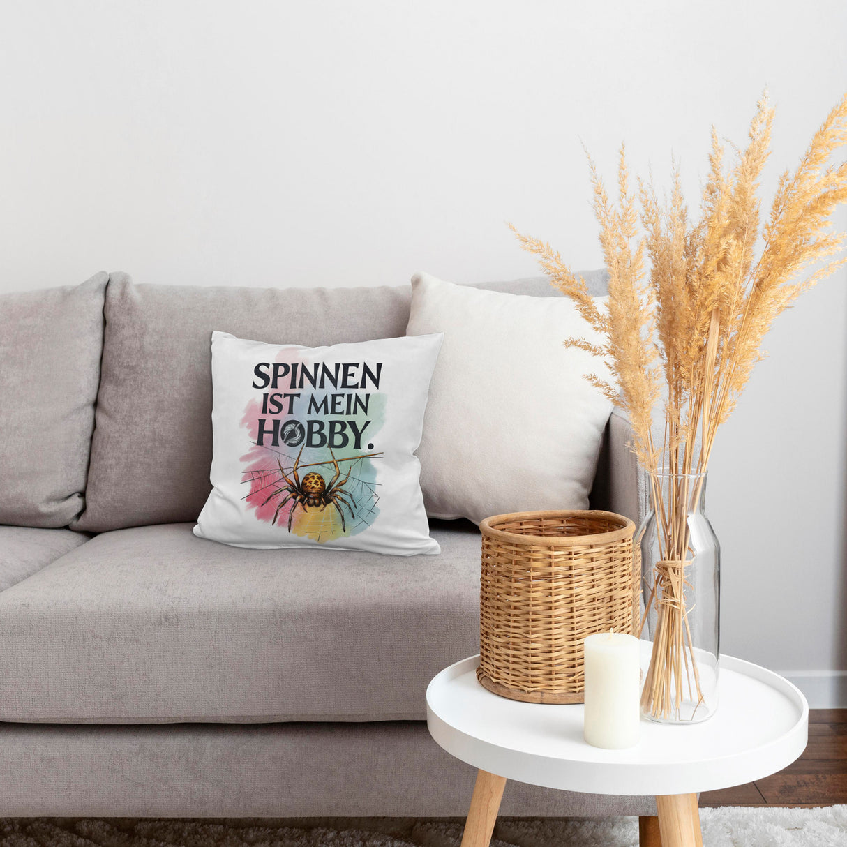 Spinnen ist mein Hobby Kissen - Spinne strickt Netz