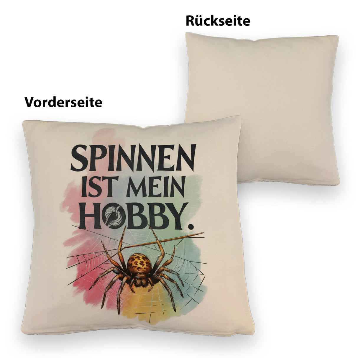 Spinnen ist mein Hobby Kissen - Spinne strickt Netz