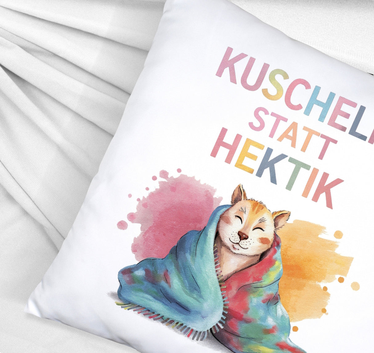 Kuscheln statt Hektik Kissen mit Puma in Decke