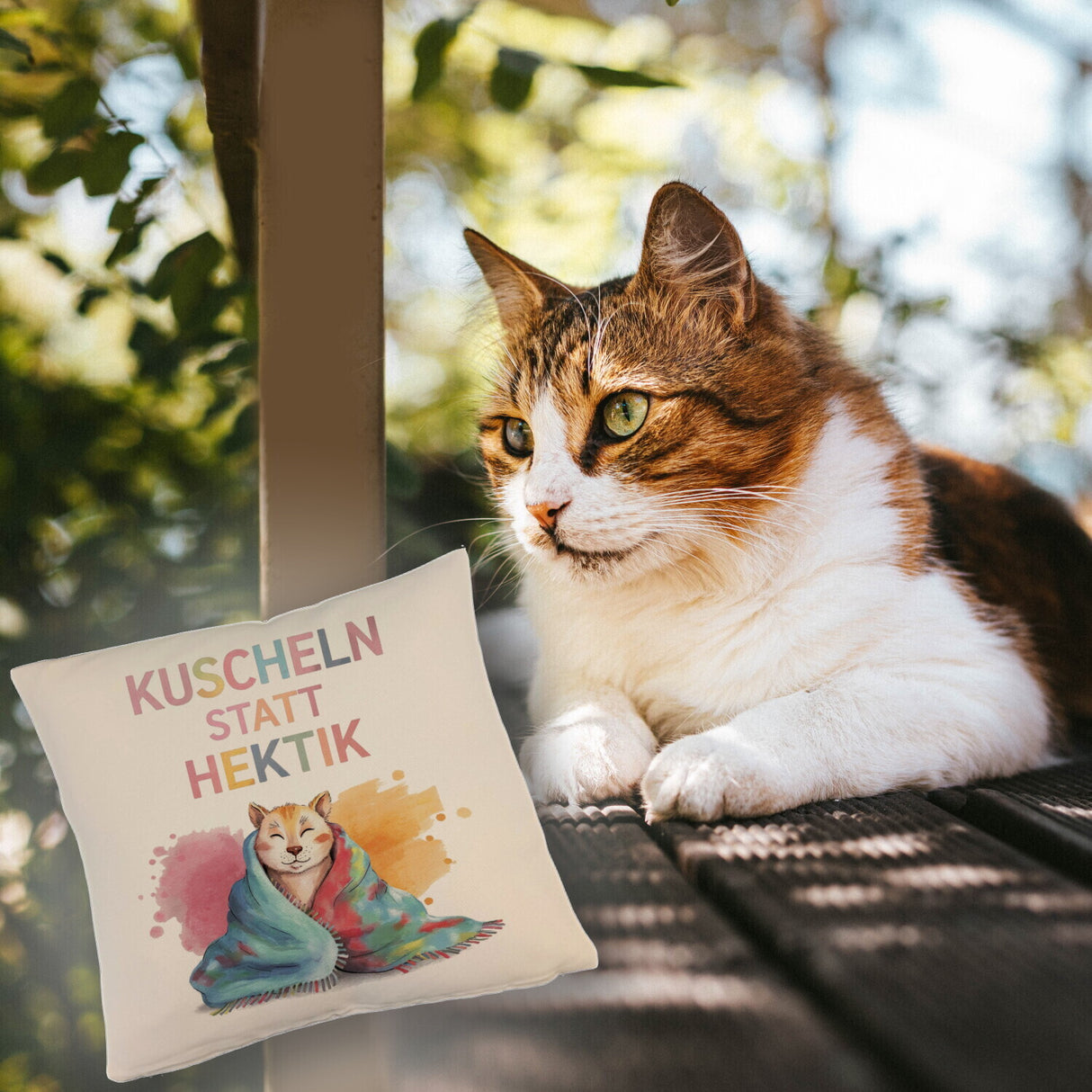 Kuscheln statt Hektik Kissen mit Puma in Decke