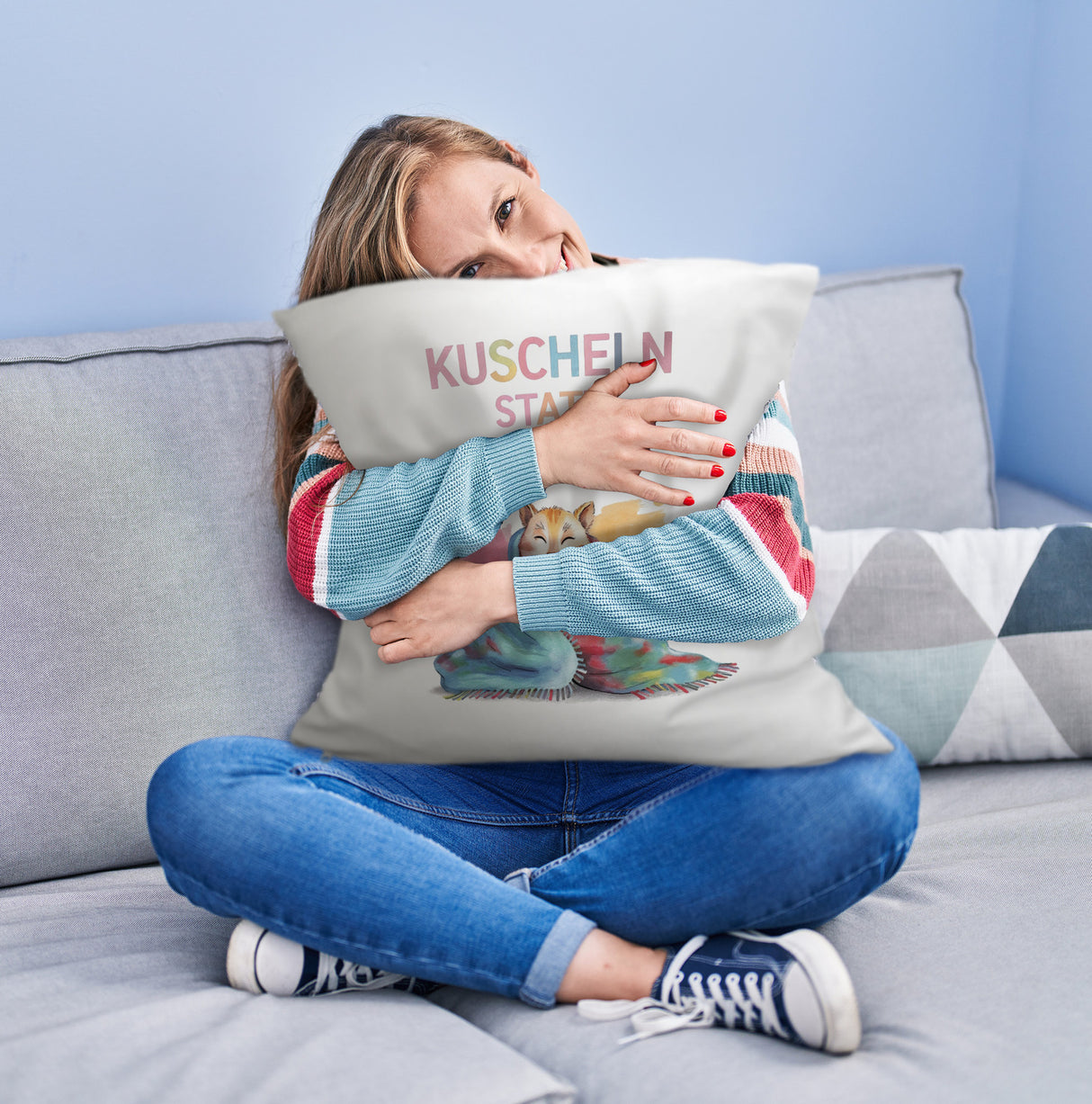 Kuscheln statt Hektik Kissen mit Puma in Decke