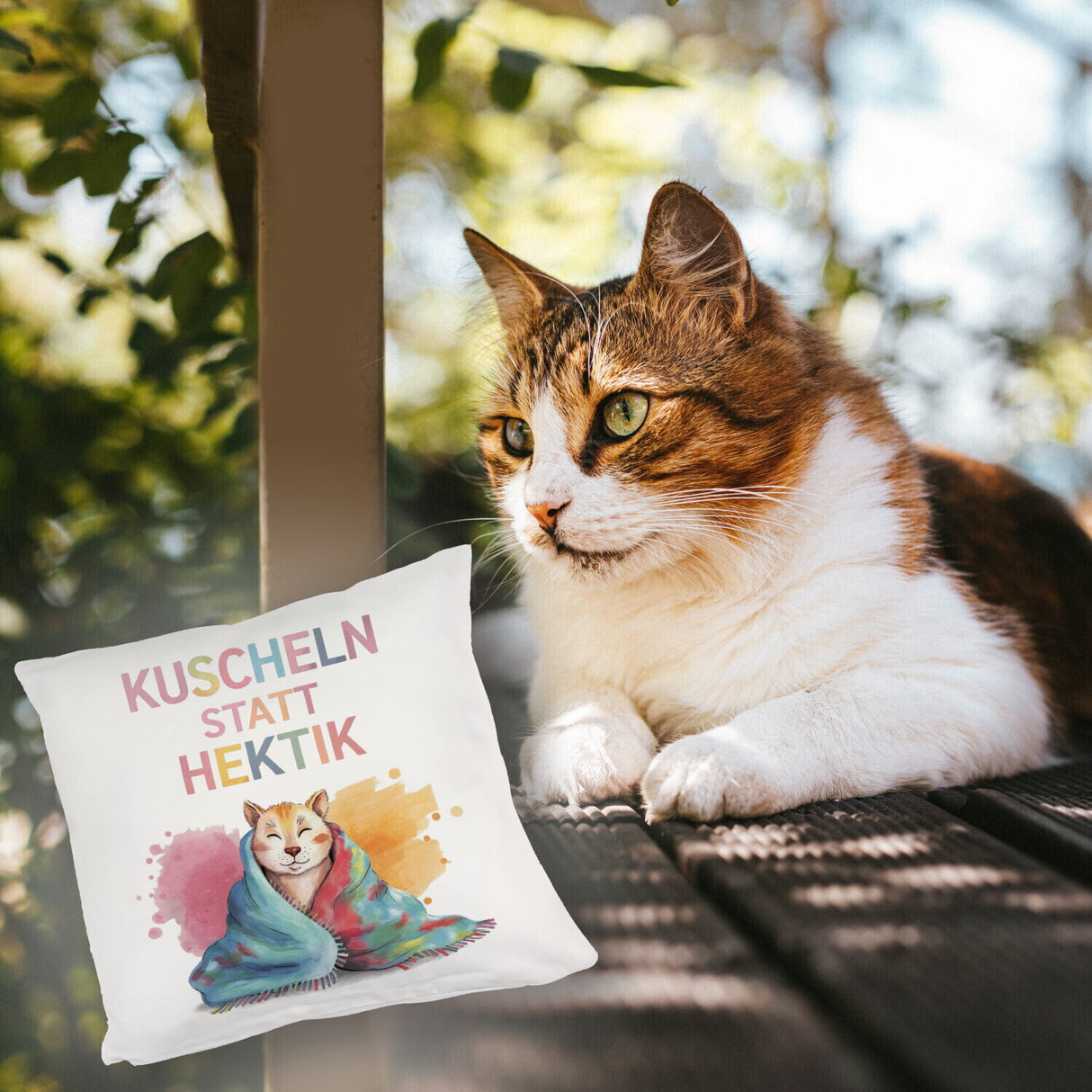 Kuscheln statt Hektik Kissen mit Puma in Decke