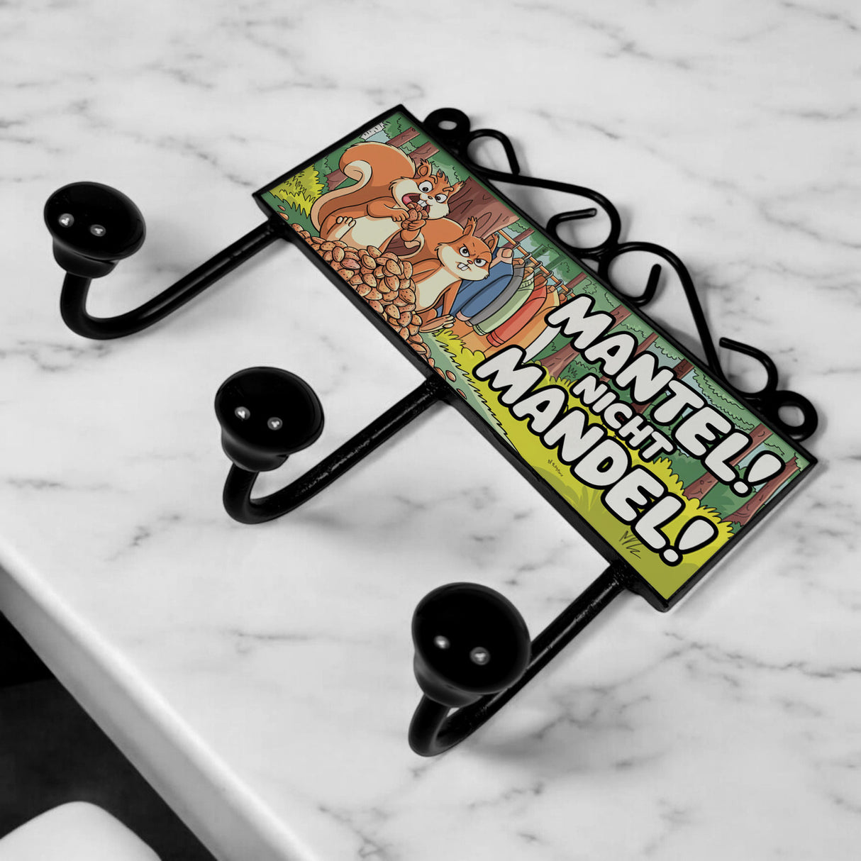 Eichhörnchen Kleiderhaken Leiste mit 3 Haken - MANTEL! Nicht Mandel!