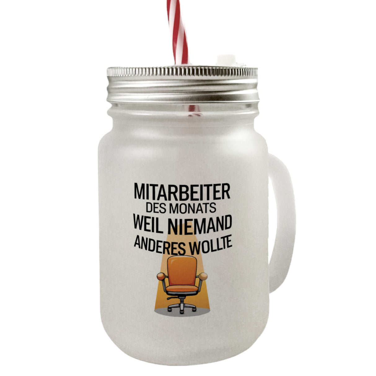 Leerer Bürostuhl Mitarbeiter des Monats Trinkglas mit Bambusdeckel