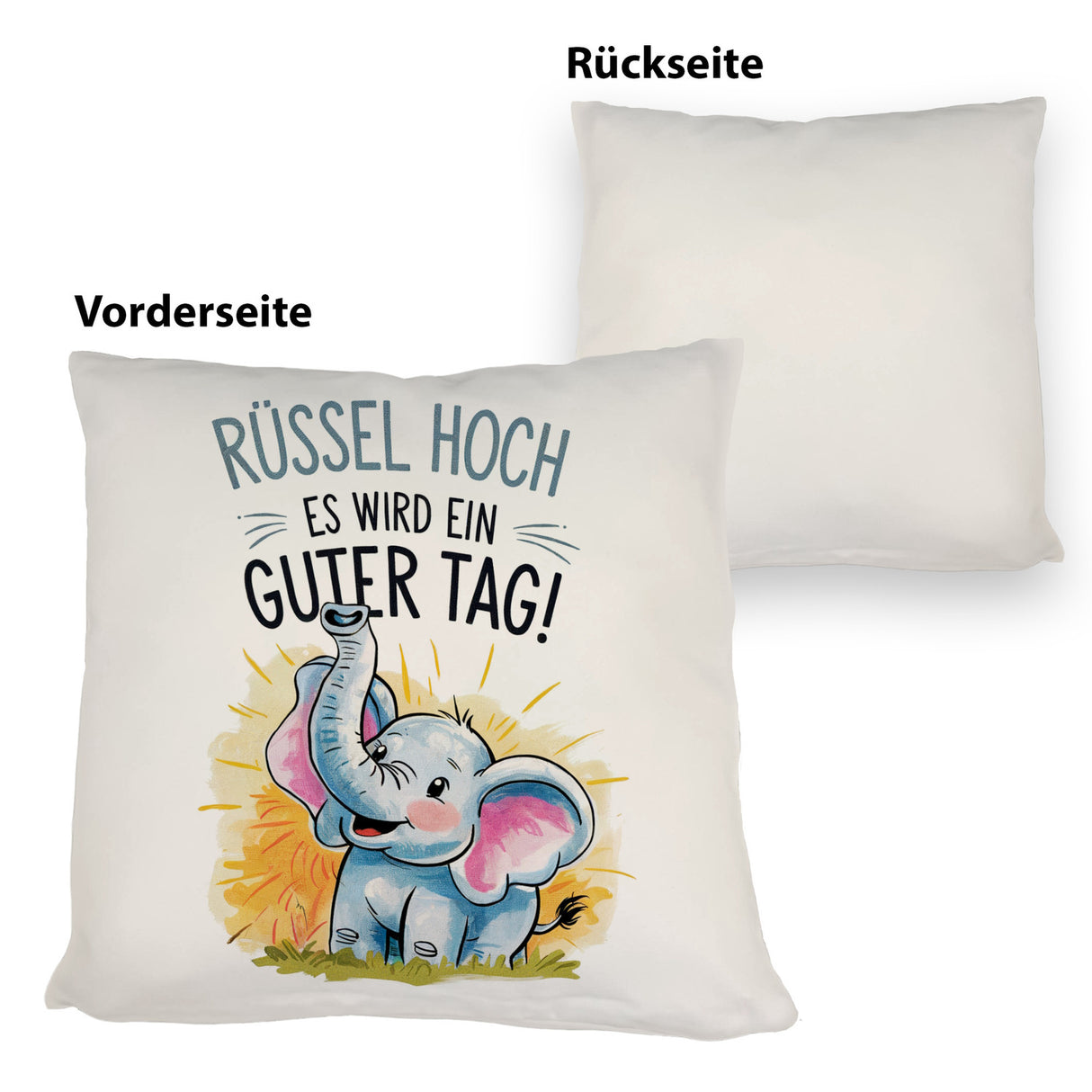Fröhlicher Cartoon Elefant Rüssel hoch Kissen