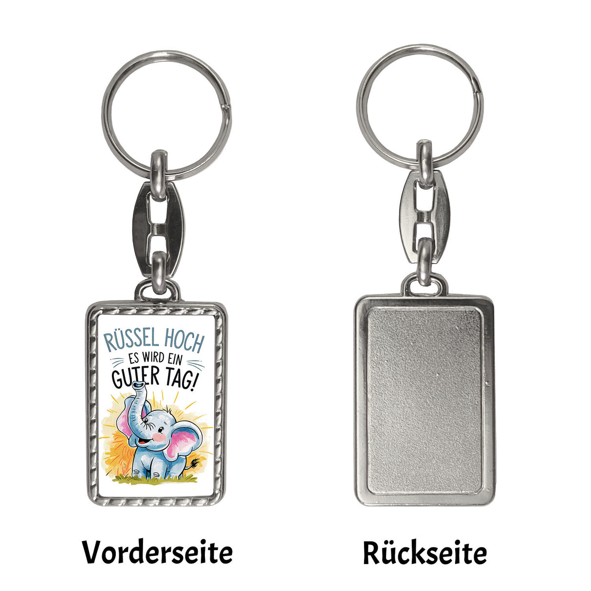 Fröhlicher Cartoon Elefant Rüssel hoch Schlüsselanhänger