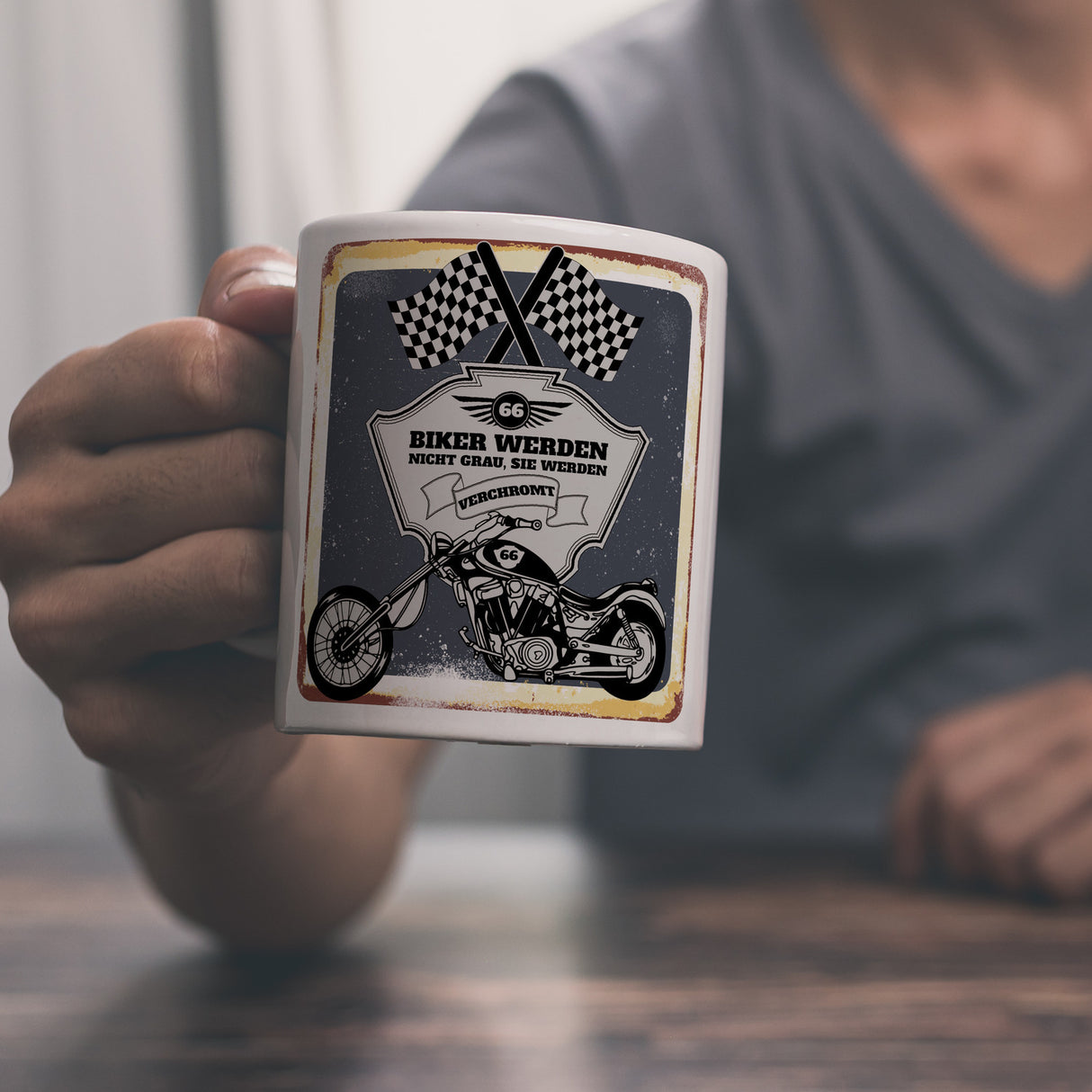 Motorradfahrer und Biker Kaffeebecher bzw. Tasse zum 66. Geburtstag als Geschenk