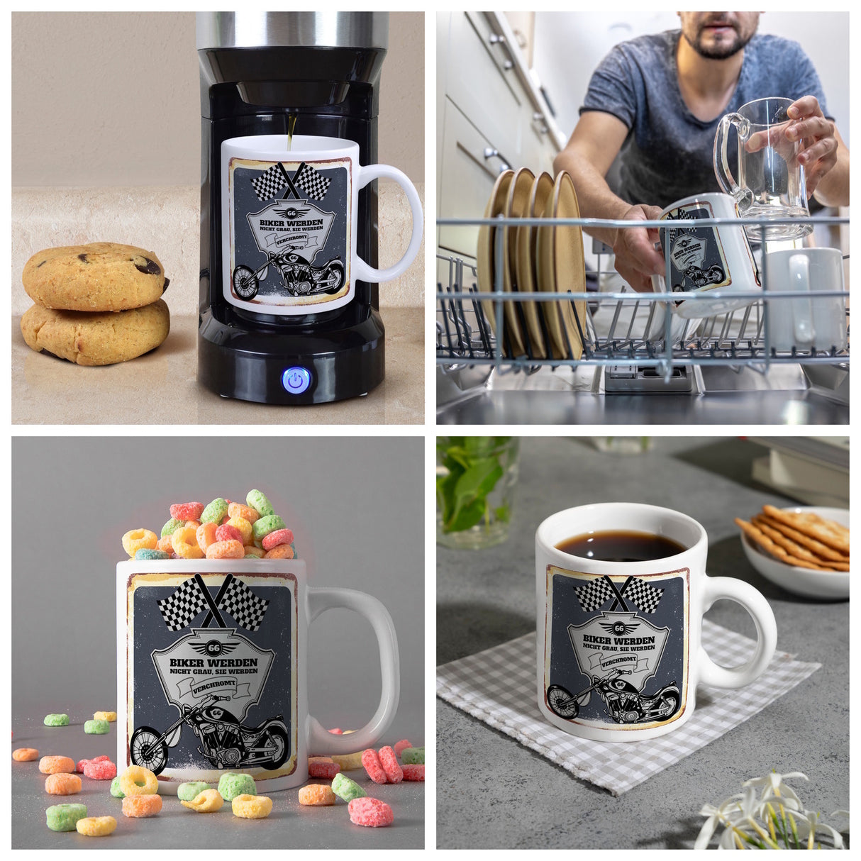 Motorradfahrer und Biker Kaffeebecher bzw. Tasse zum 66. Geburtstag als Geschenk