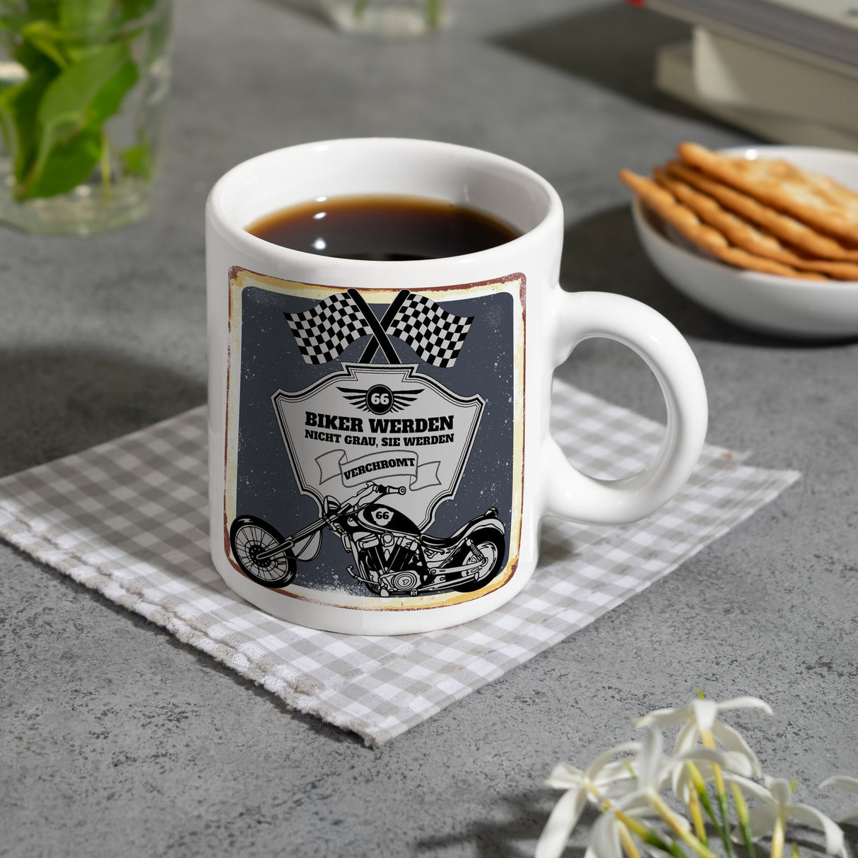 Motorradfahrer und Biker Kaffeebecher bzw. Tasse zum 66. Geburtstag als Geschenk