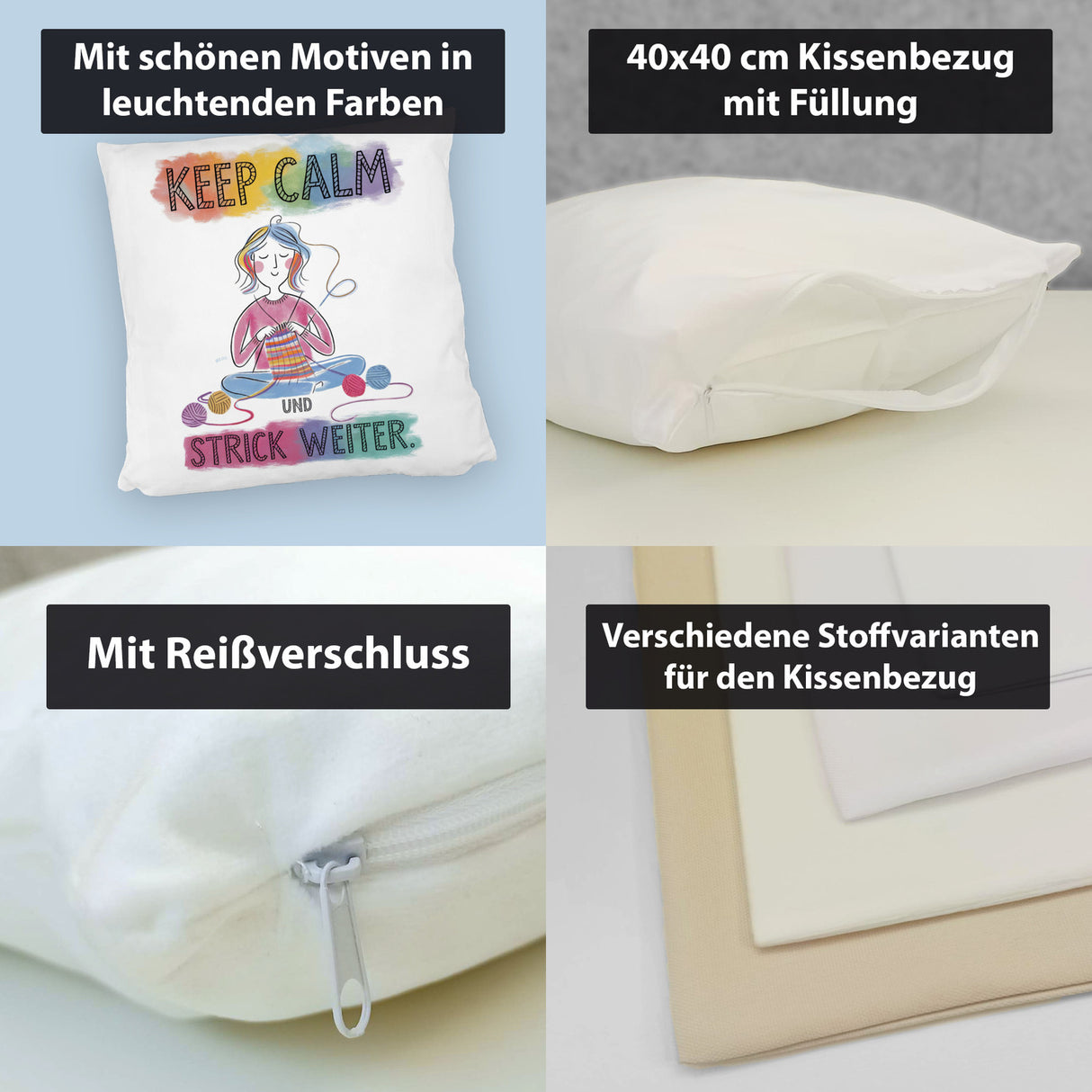 Keep calm und strick weiter Kissen