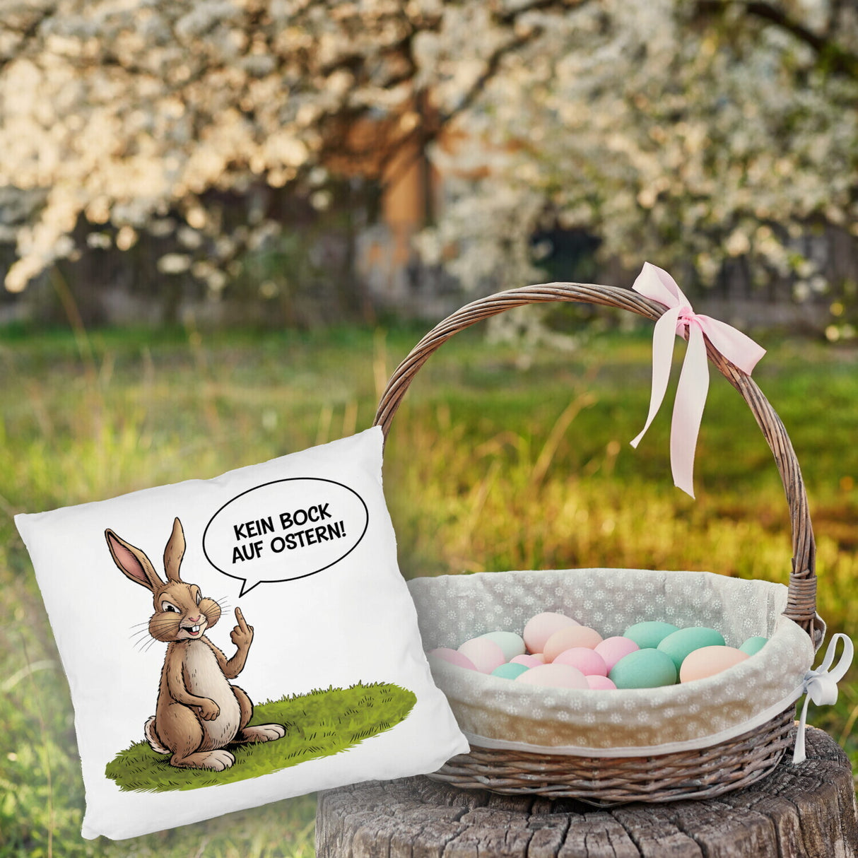 Kein Bock auf Ostern Kissen mit Mittelfinger-Hase