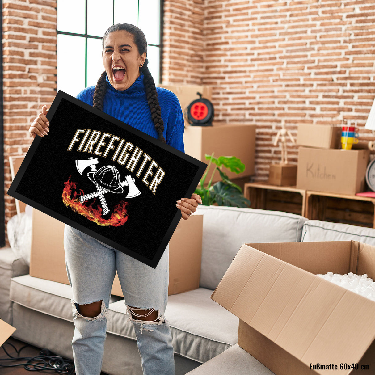 Feuerwehrhelm FIREFIGHTER Fußmatte in 35x50 cm für Feuerwehrleute