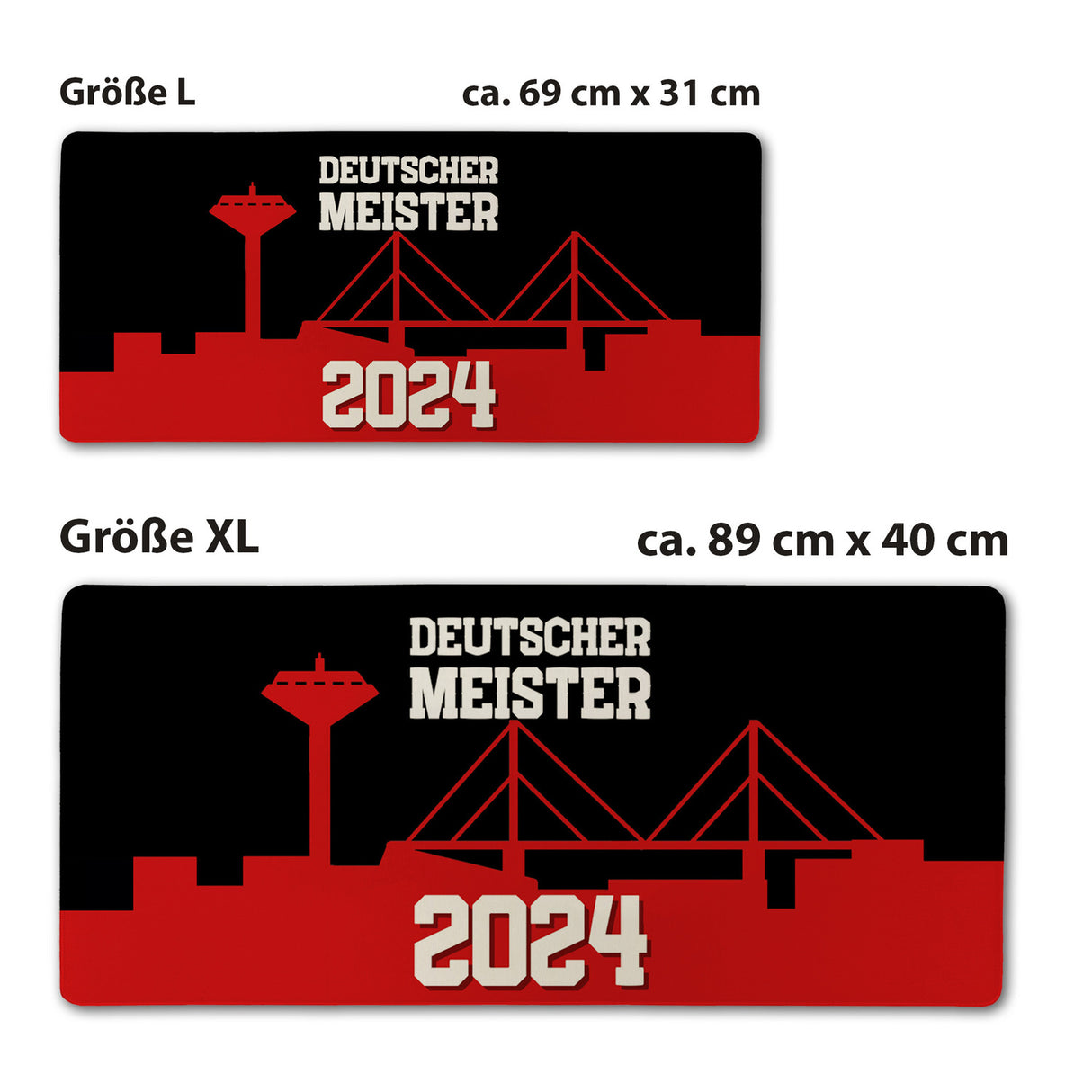Leverkusen Schreibtischunterlage 69x31cm XXL Mauspad mit Spruch DEUTSCHER MEISTER 2024