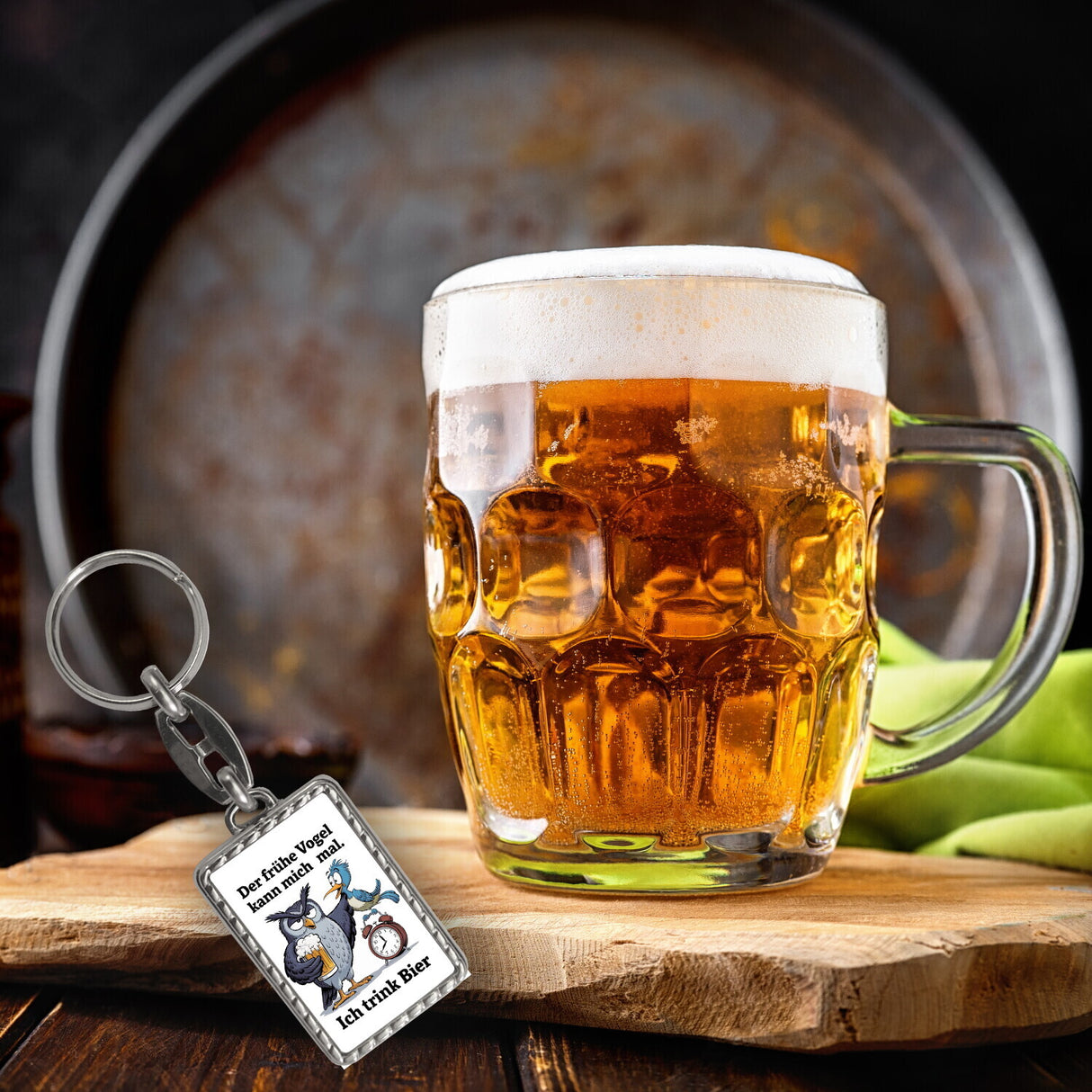 Graue Eule mit Bierkrug - Der frühe Vogel kann mich mal Schlüsselanhänger