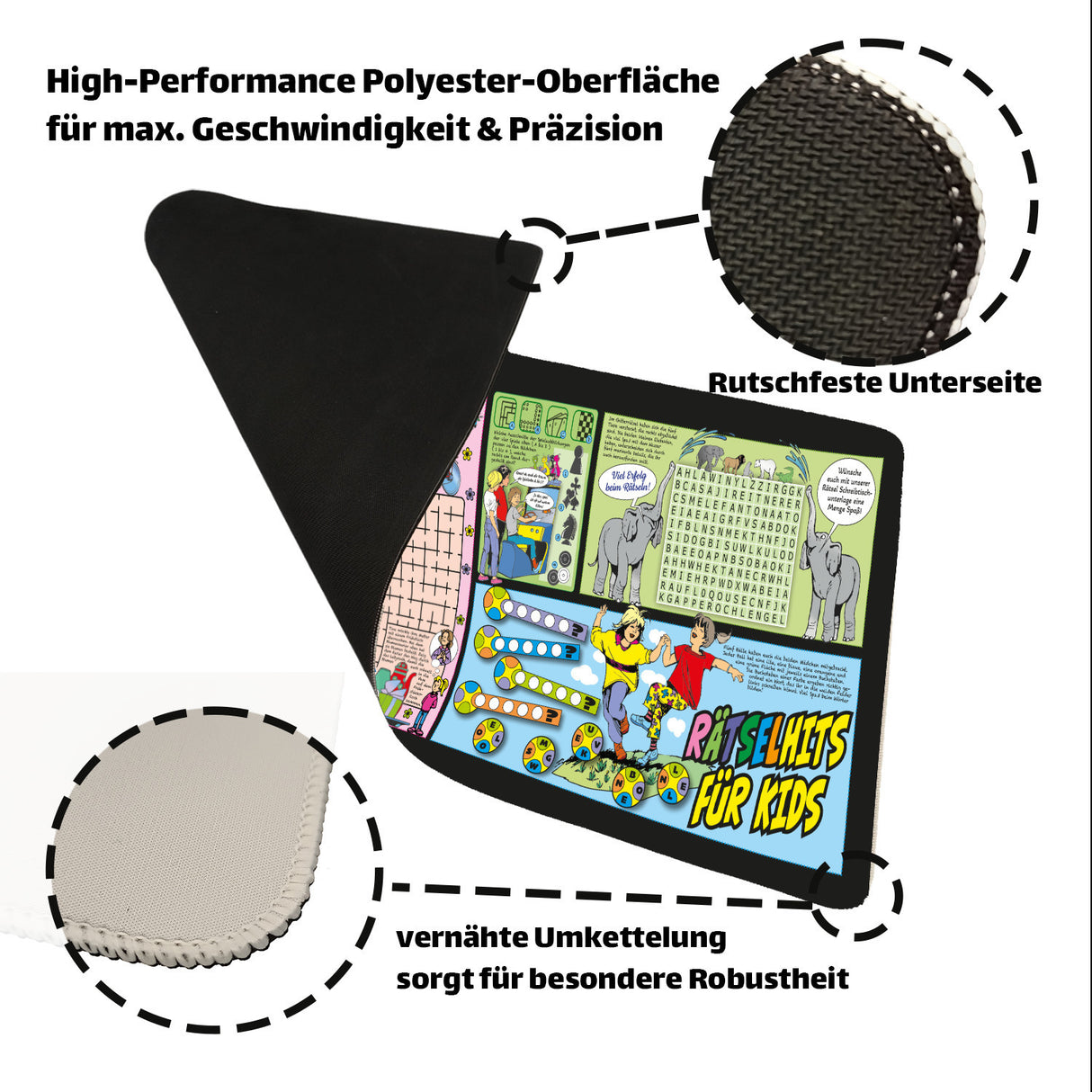 Rätselhits für Kids Schreibtischunterlage 69x31cm XXL Mauspad