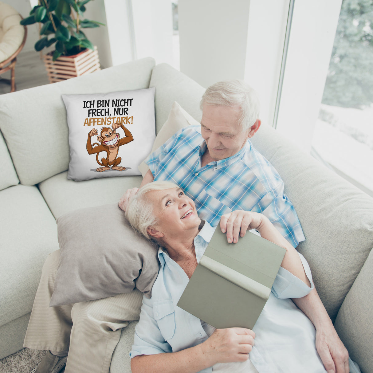 Nicht frech sondern Affenstark Kissen mit Cartoon Affe