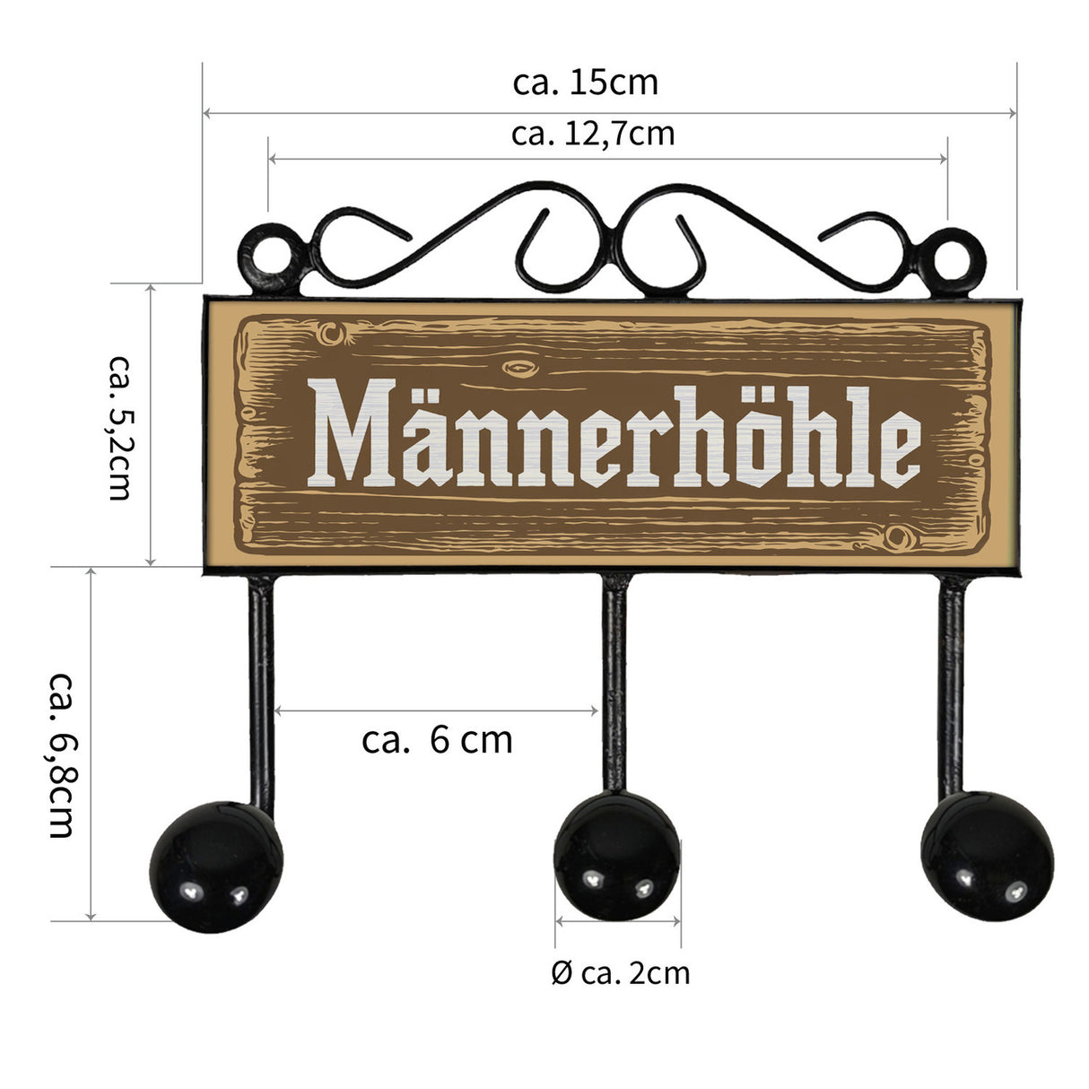 Männerhöhle Kleiderhaken Leiste mit 3 Haken